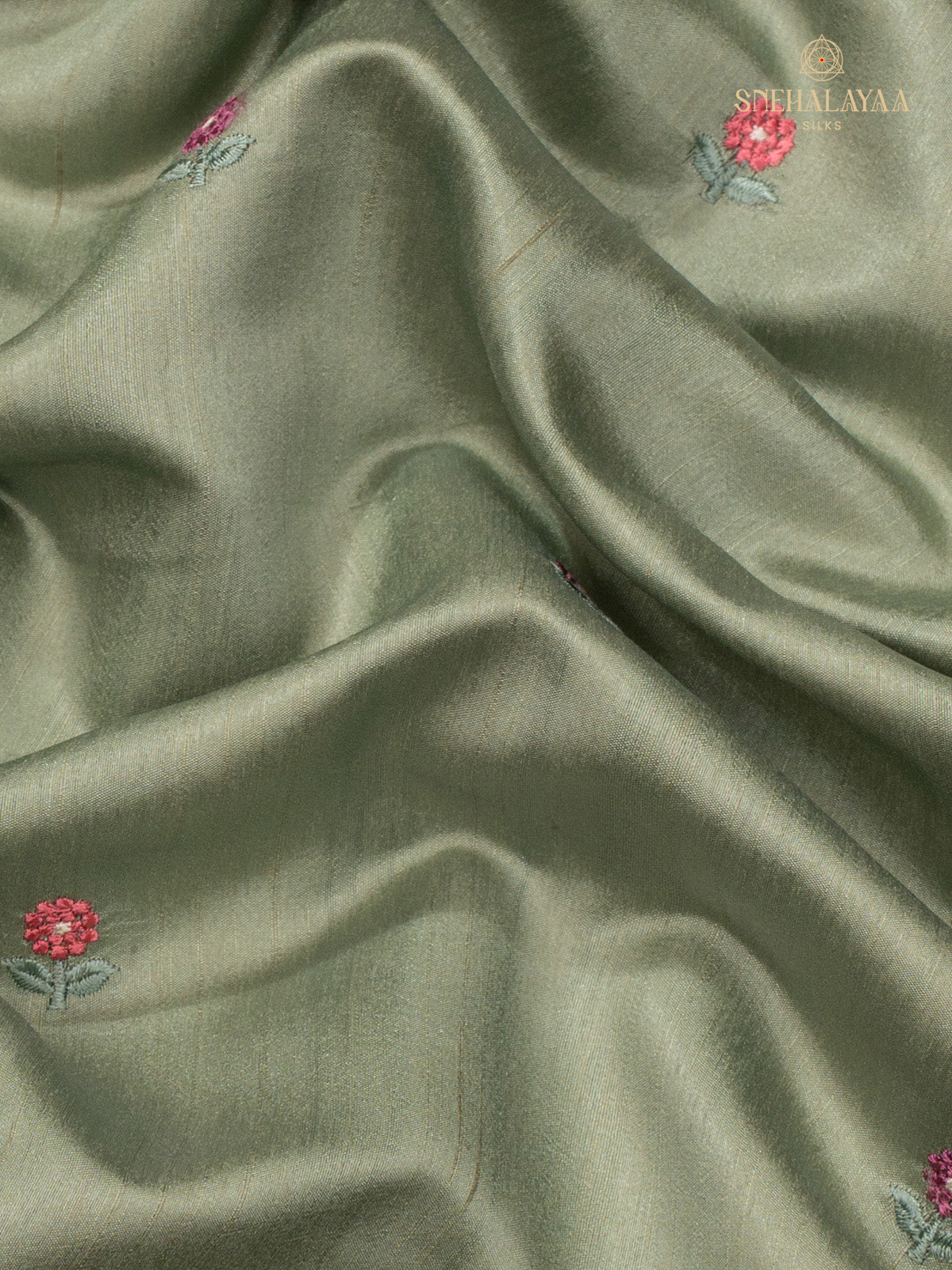 Green Raw Silk Embroidery Saree