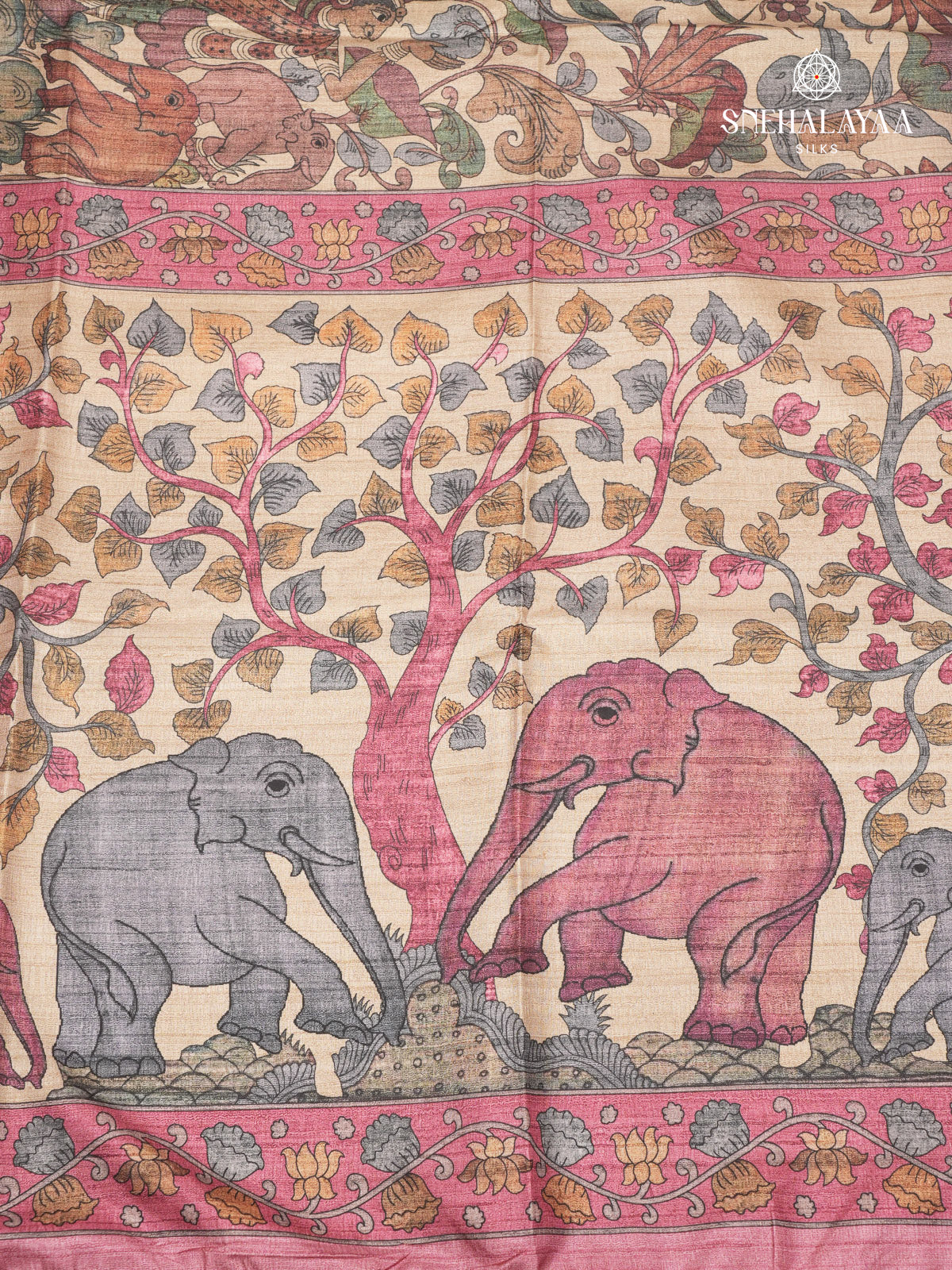 Beige With Grey Border Kalamkari Tussar Saree