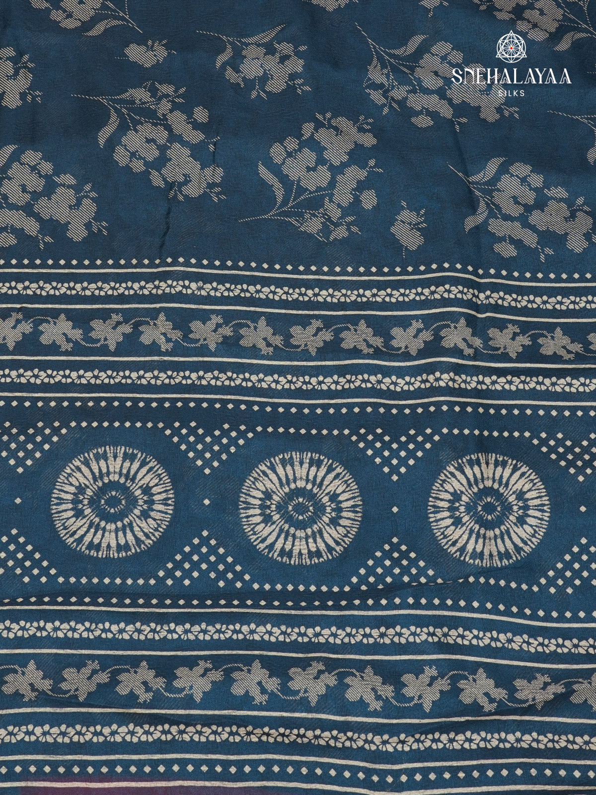 Navy Blue Printed Matka Saree