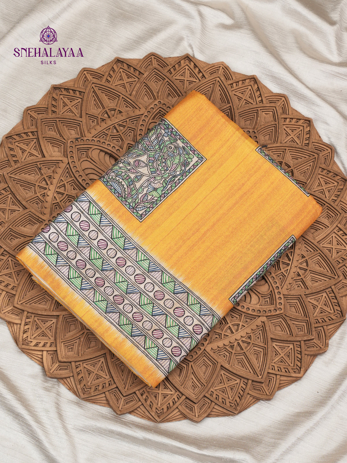 Yellow Madhubani Printed Saree