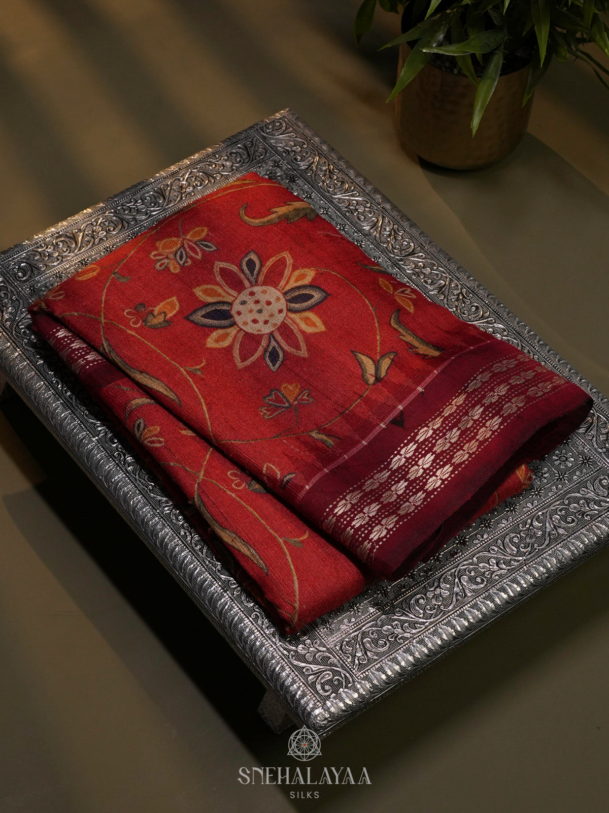 Maroon Munga Tussar Saree