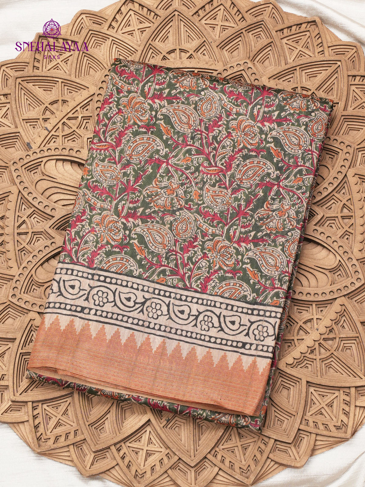 Olive Green Tussar Saree