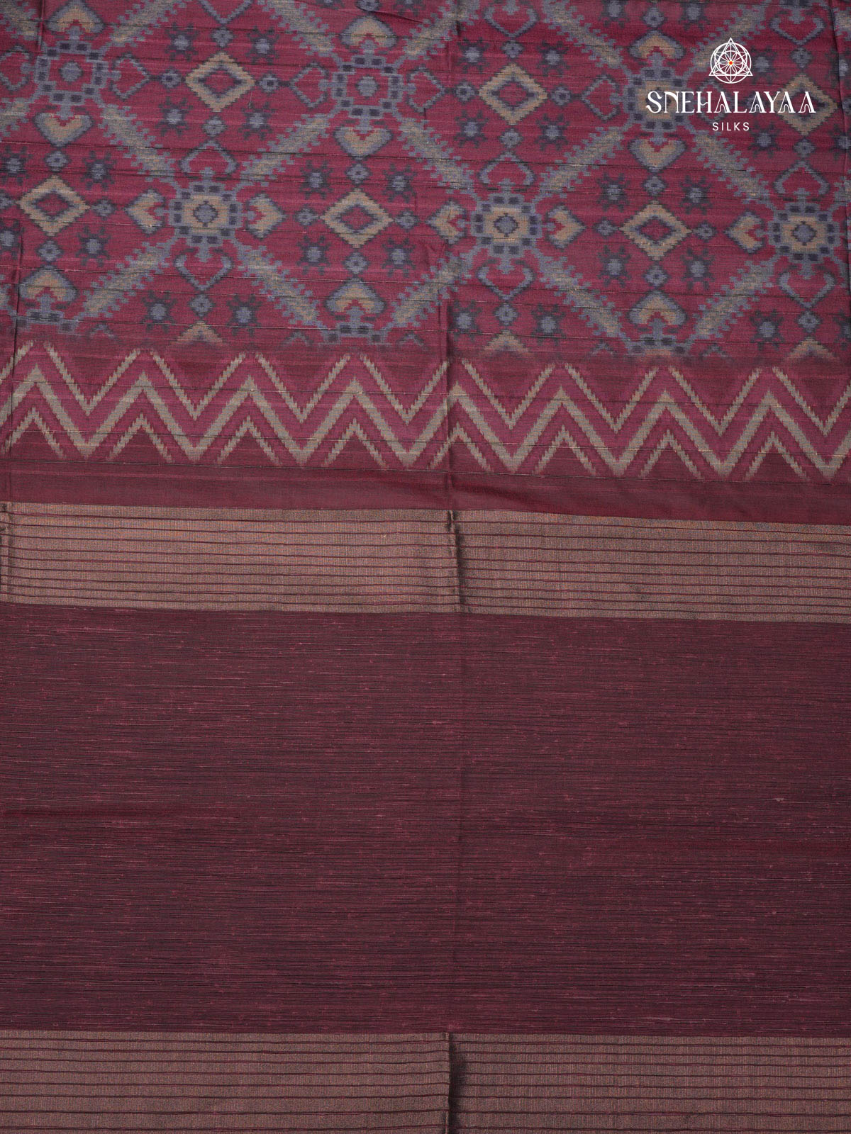 Wine Red Printed Tussar Saree