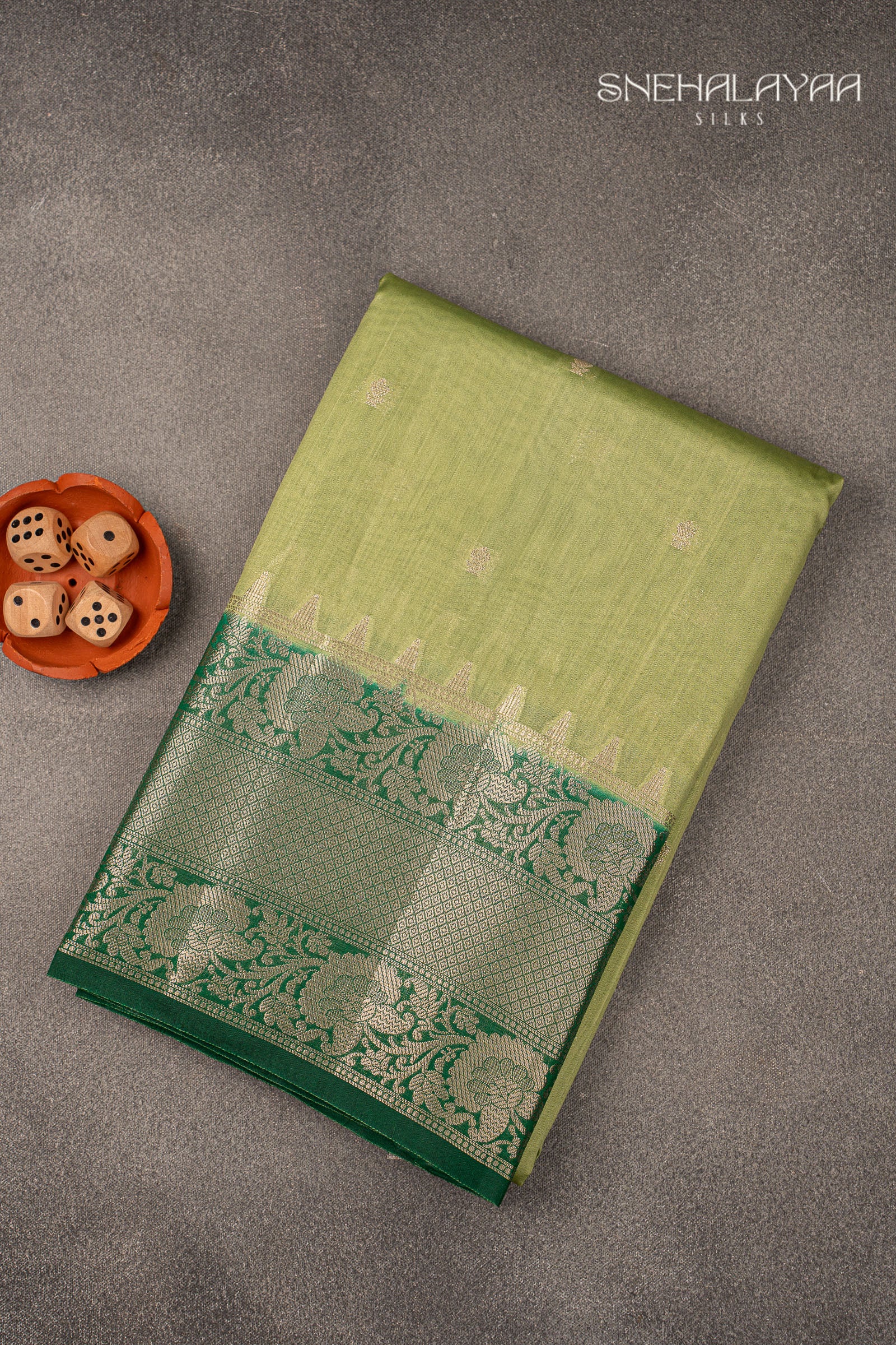 Olive Green Banaras Dupion Silk Saree