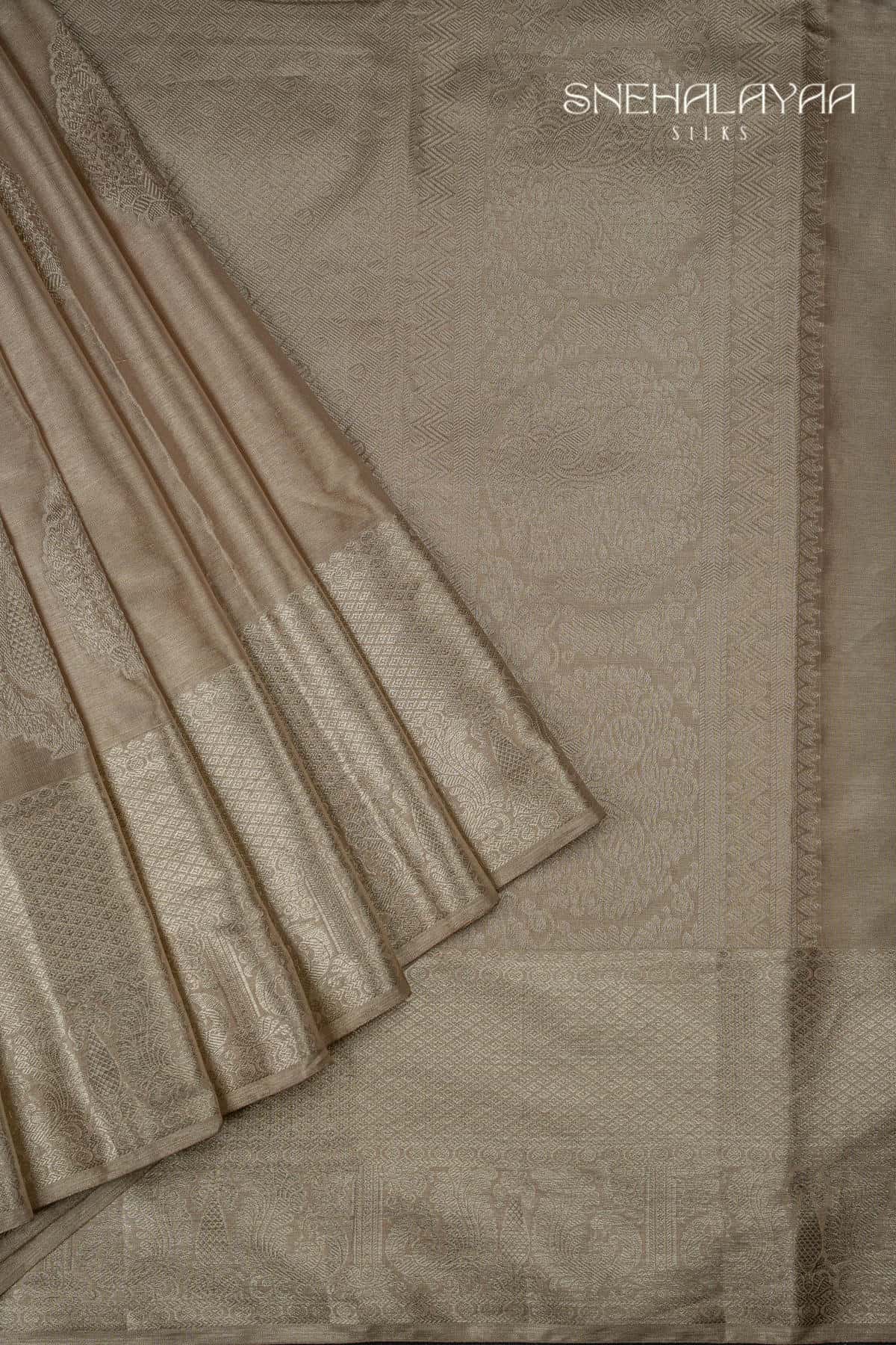 Pastel Brown Kancheevaram Tissue Silk Saree -SPS13501