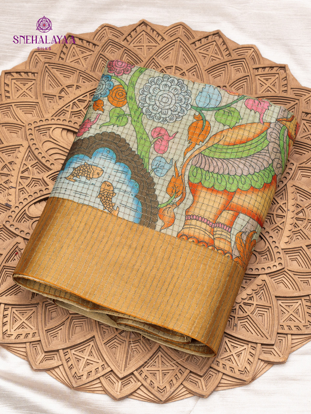 Off White Printed Tussar Saree