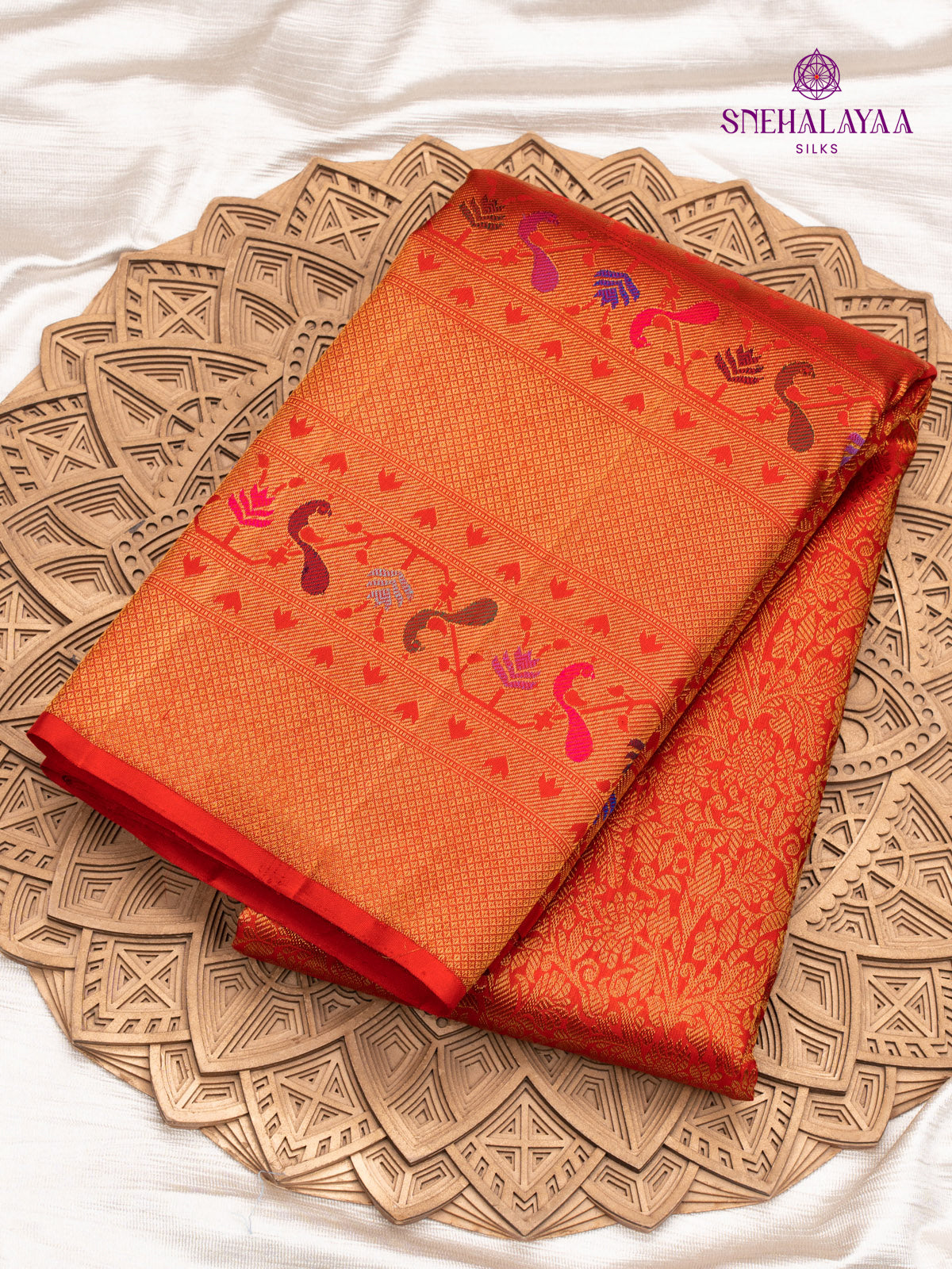 Rust Orange Kanjivaram Silk Saree