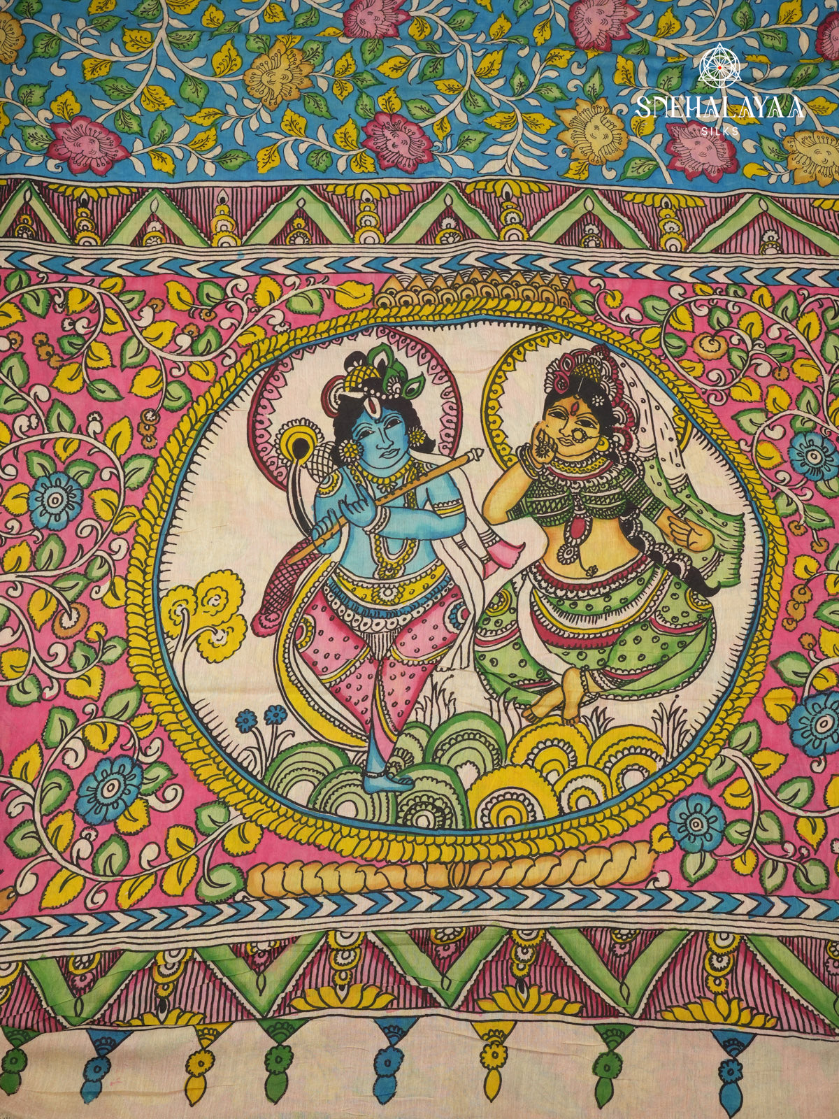 Blue KalamKari Hand Painted Saree