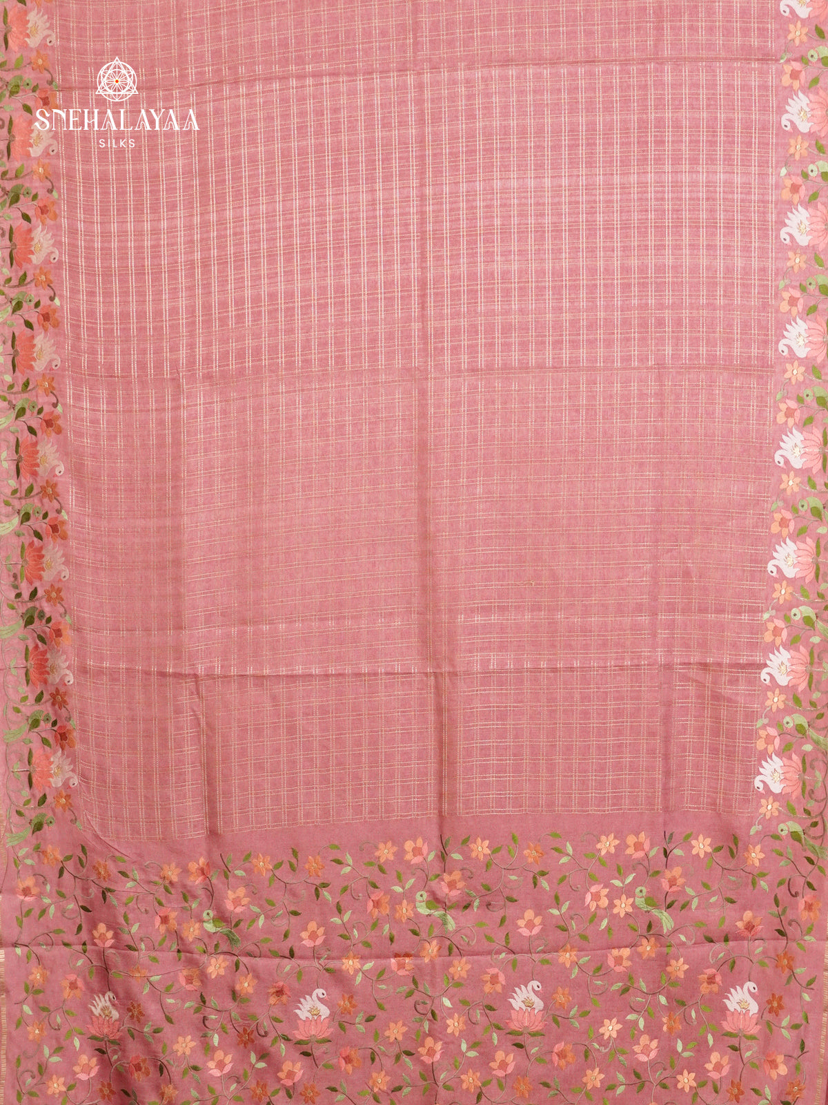 Pastel Pink Munga Tussar Embroidery Saree