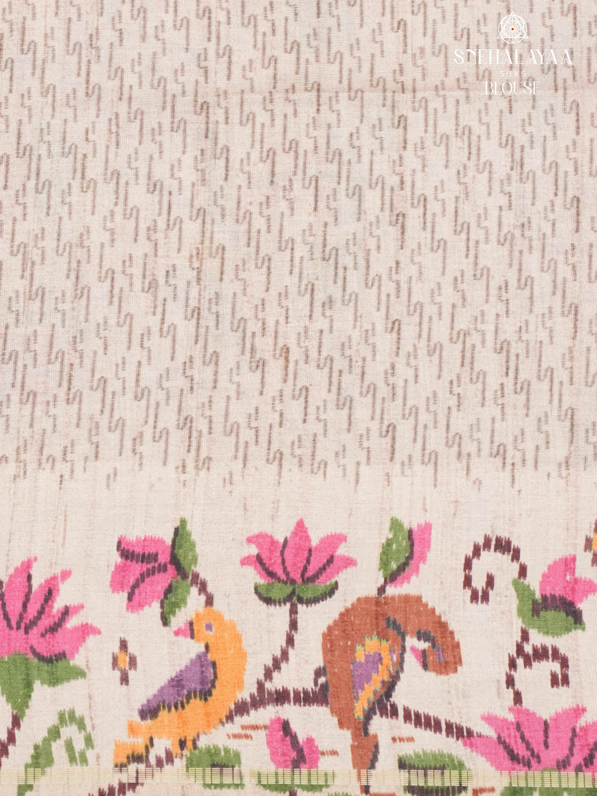 Forest Green Floral Printed Tussar Saree