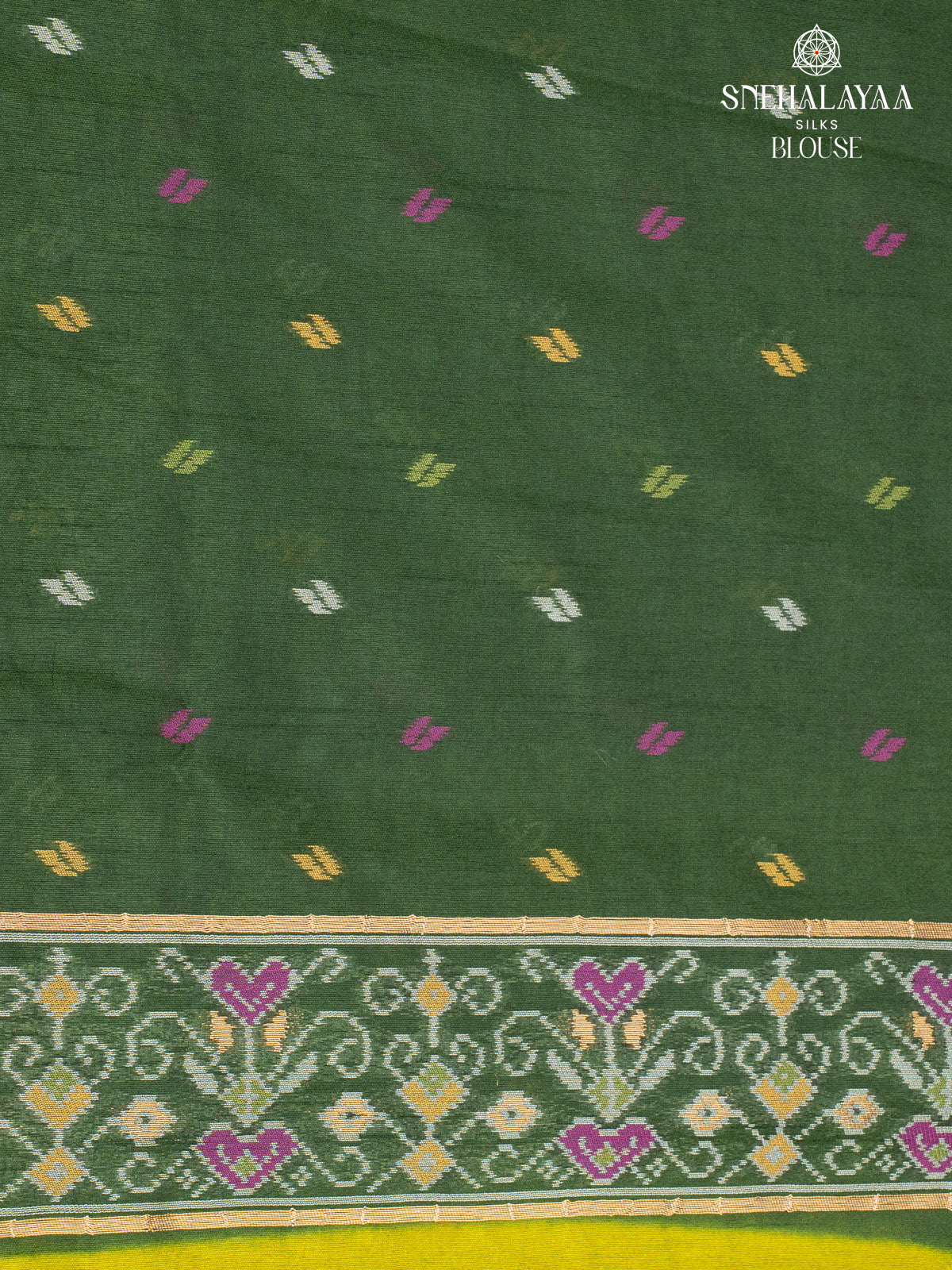 Parrot Green Ikat Silk Saree