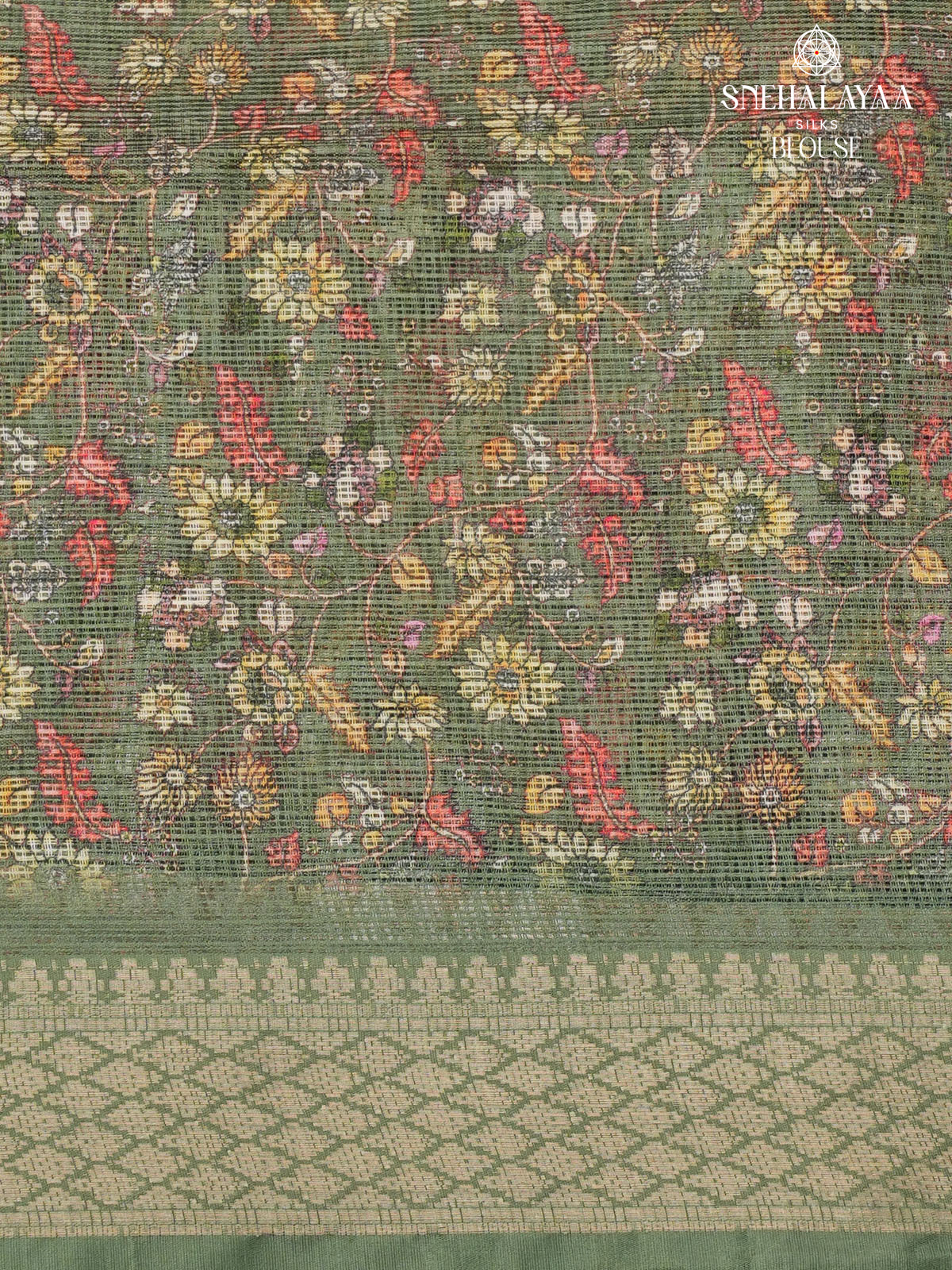 Pastel Blue Printed Kota Saree