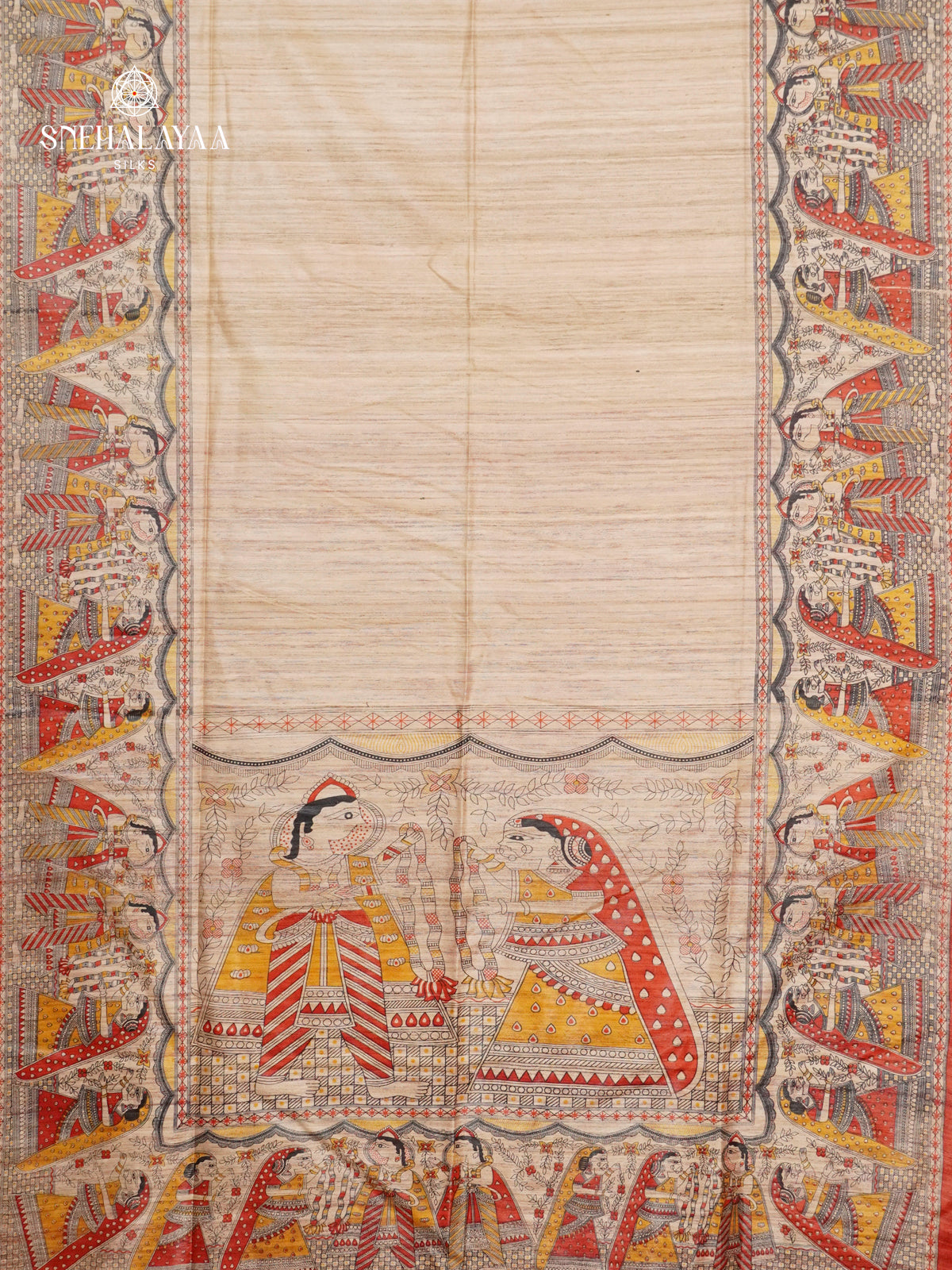 Cream Madhubani Printed Saree