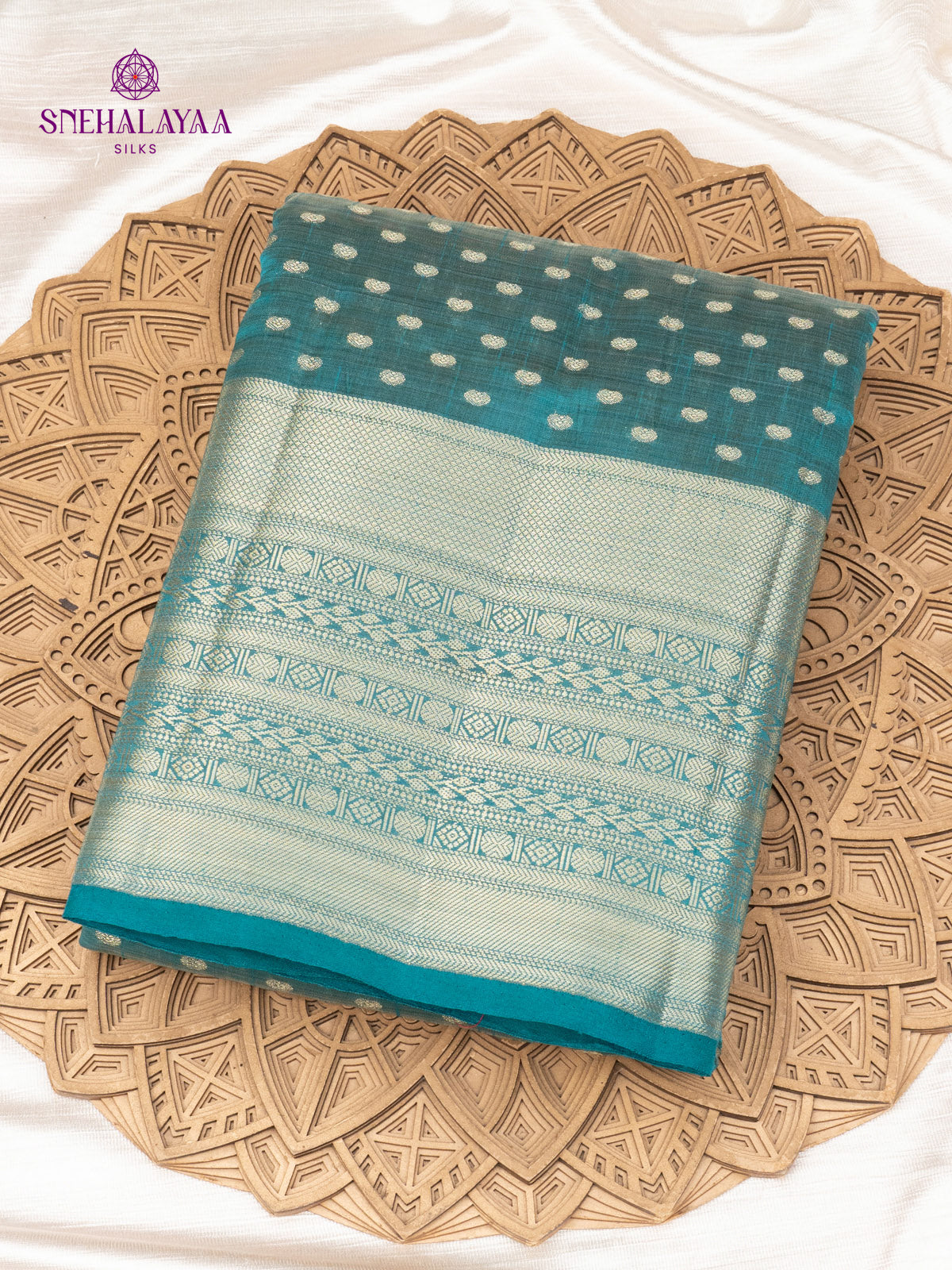 Teal Blue Raw Silk Saree