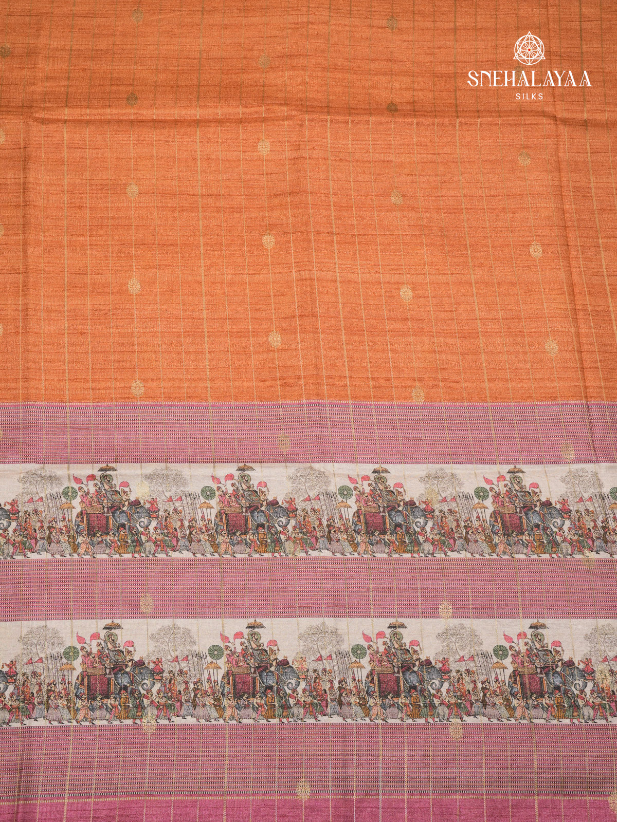 Orange Kalamkari Tussar Saree