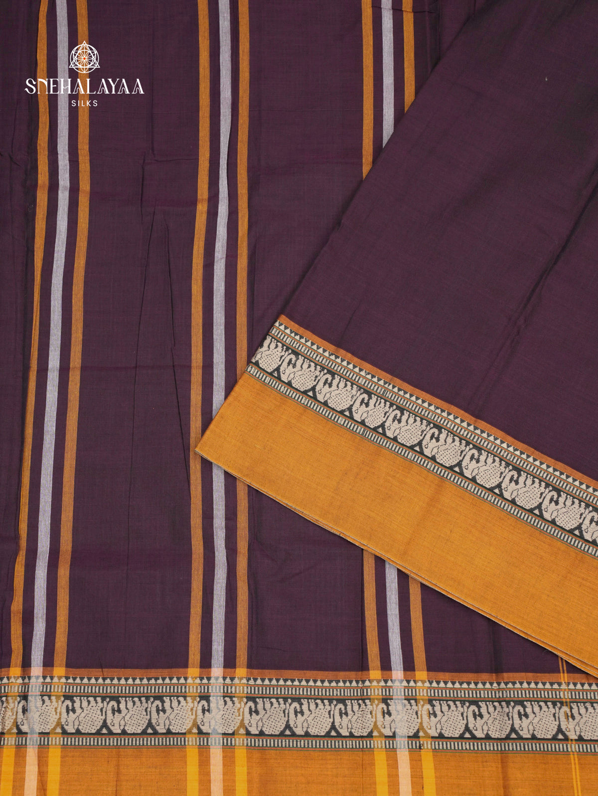 Plum Brown Narayanpet Cotton Saree without Blouse