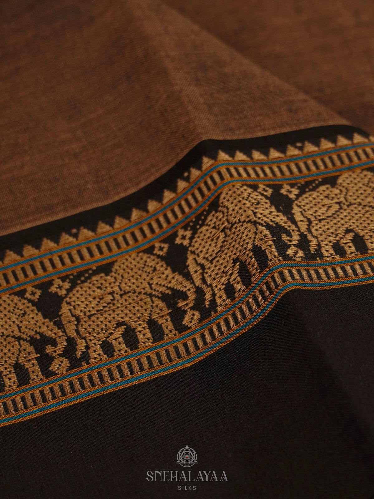 Brown Narayanpet Cotton Saree without Blouse