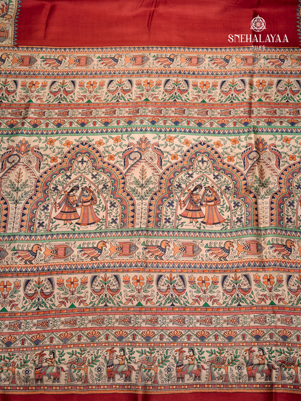 Red Printed Tussar Saree