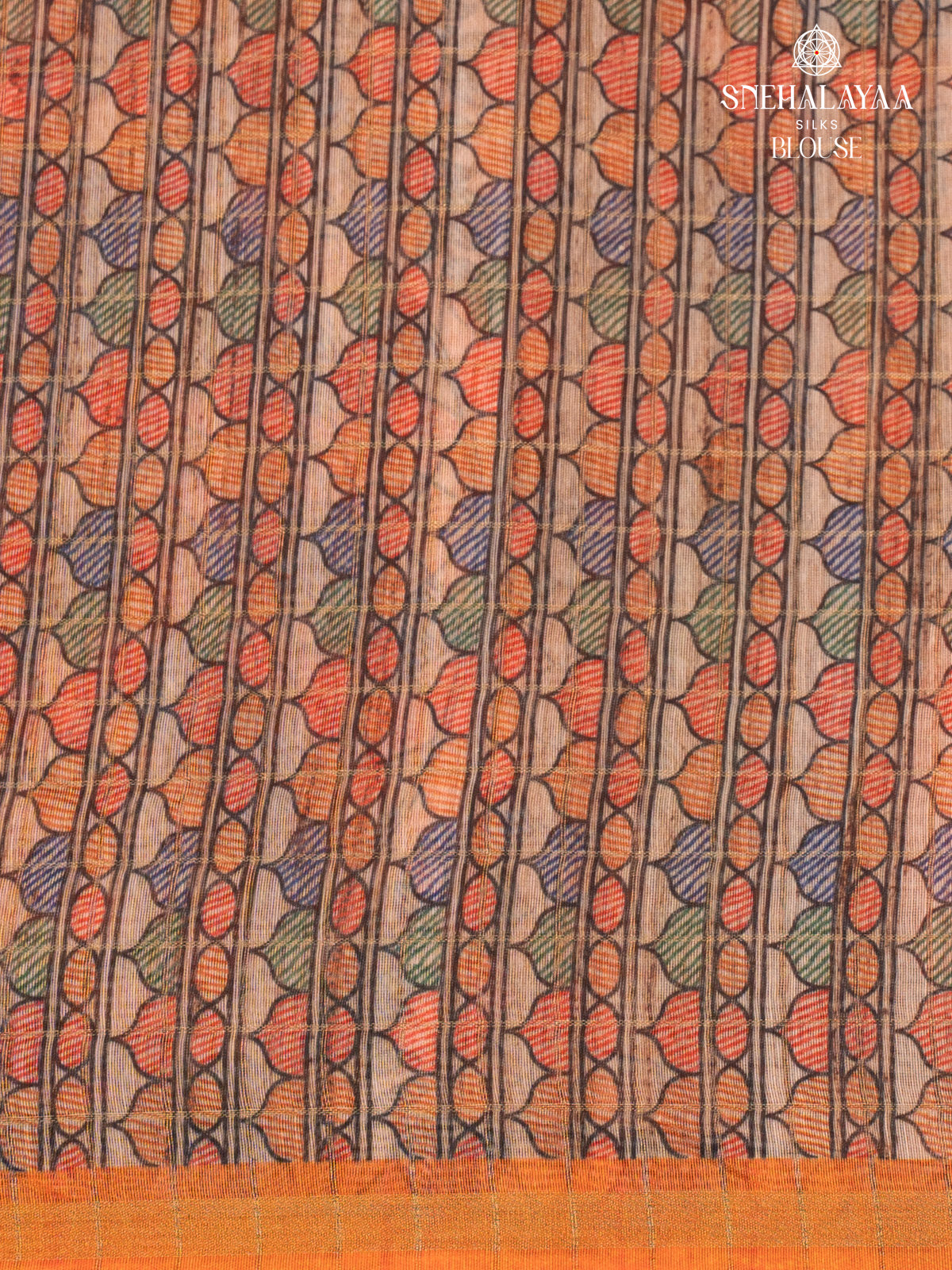 Orange Madhubani Saree