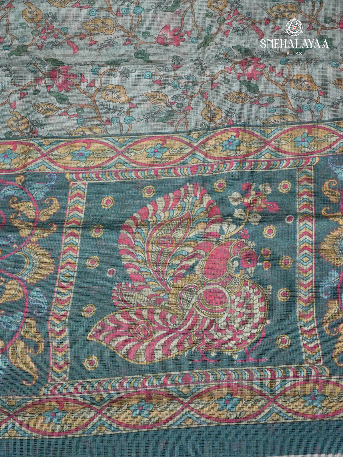 Pale Ble Printed Kota Saree