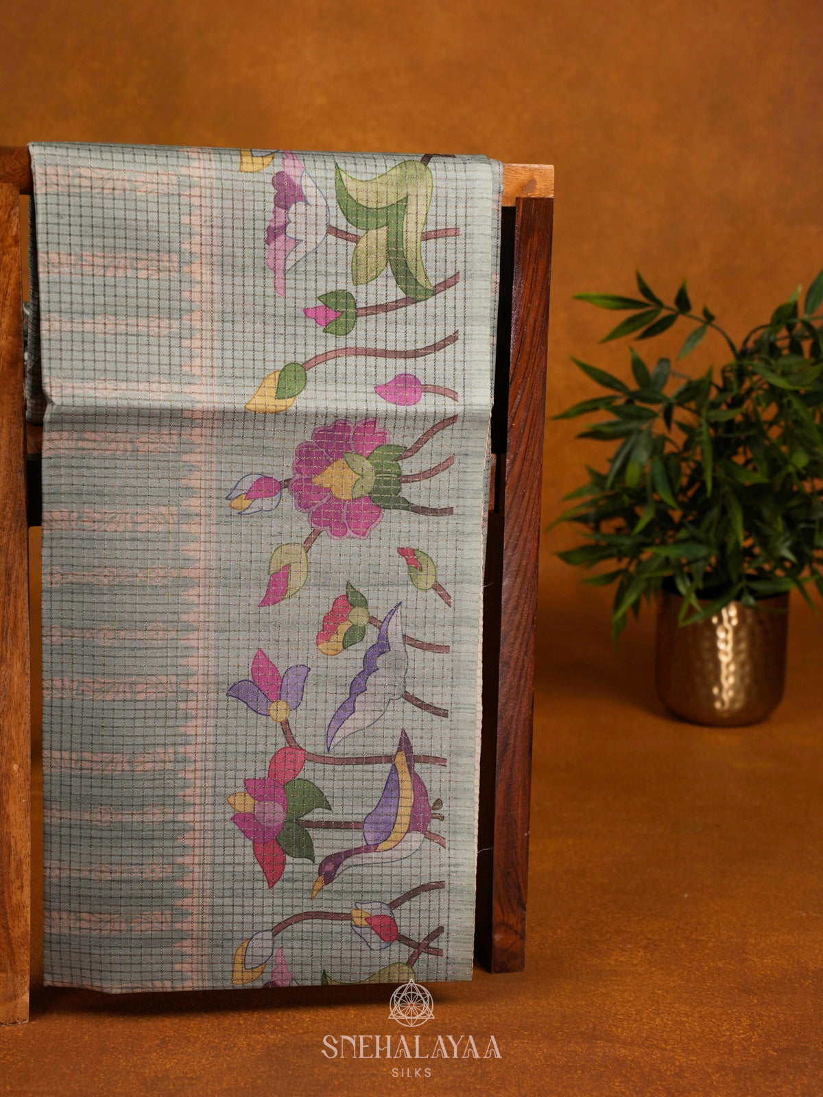 Pale Blue Tussar Saree with Floral Prints