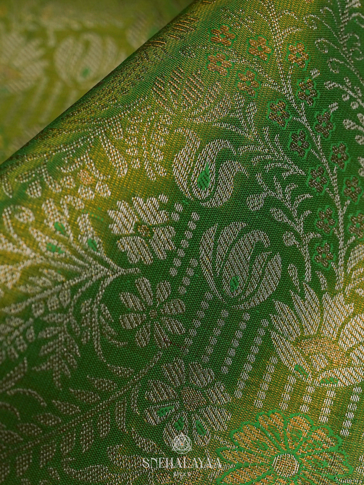 Lime Green Kanjivaram Silk Saree