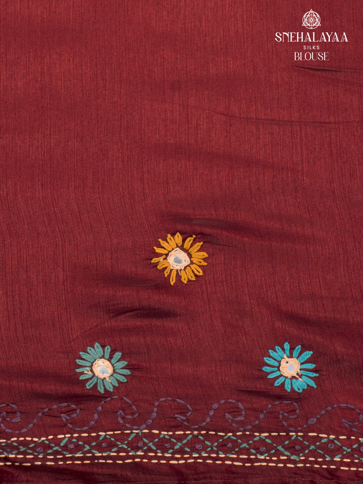 Maroon Raw Silk Embroidery Saree