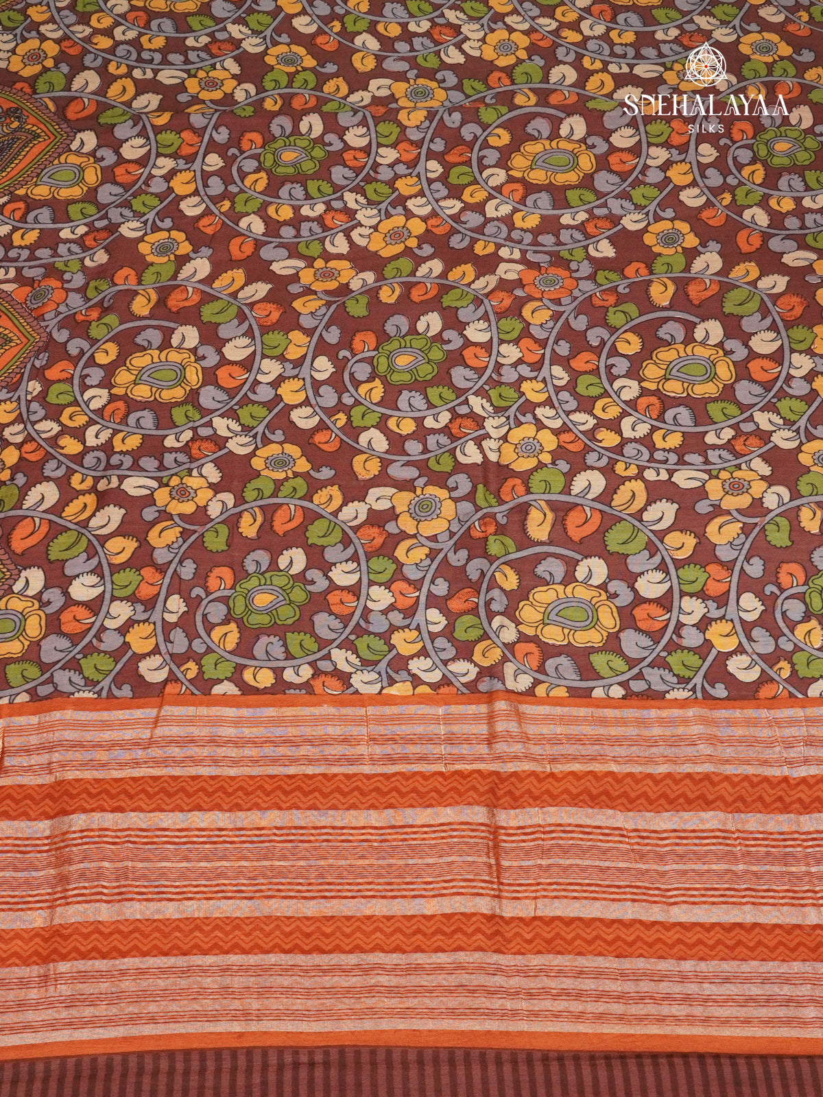 Brown With Orange Border Chanderi Saree