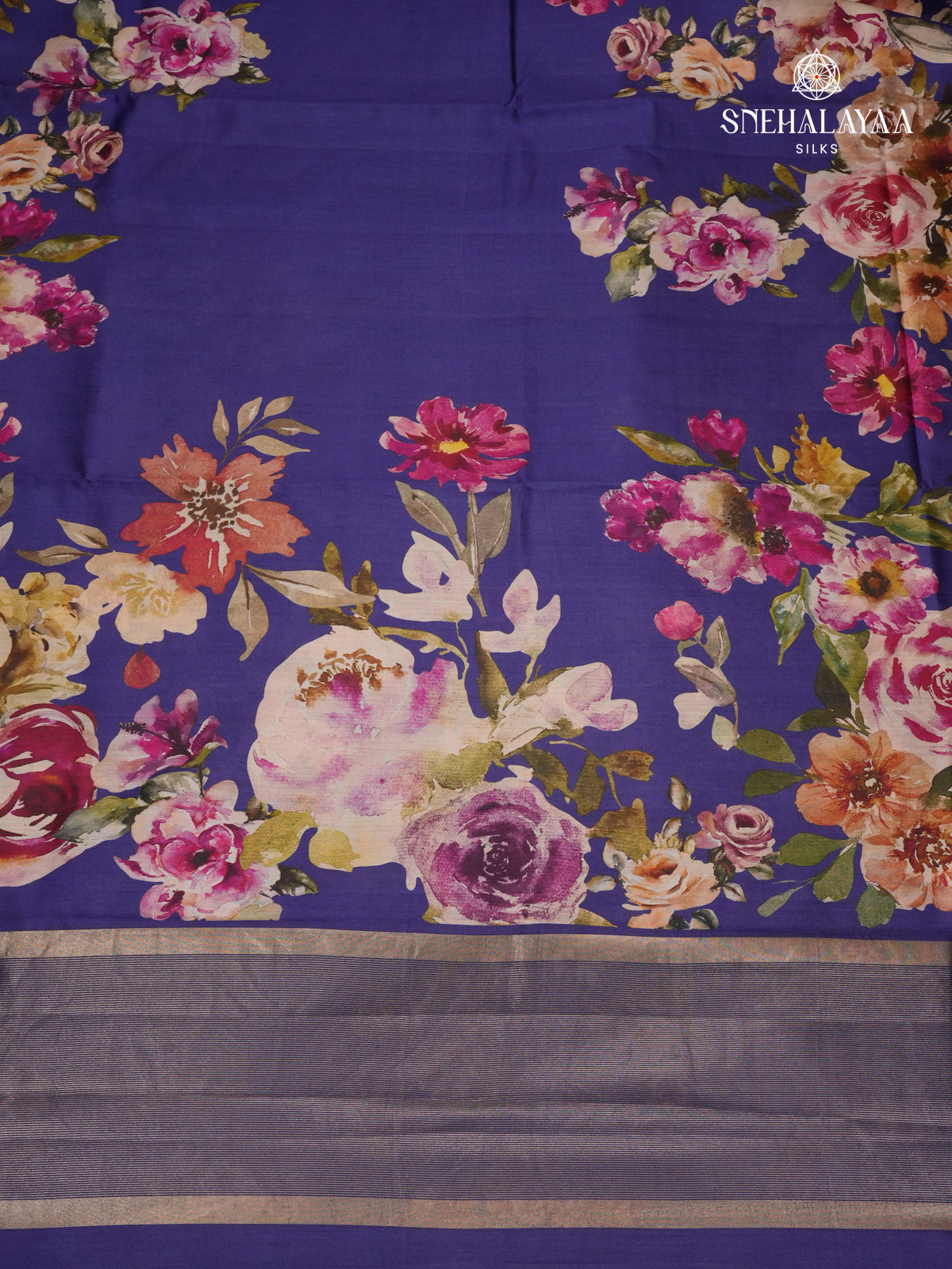 Navy Blue Chiniya Silk Saree