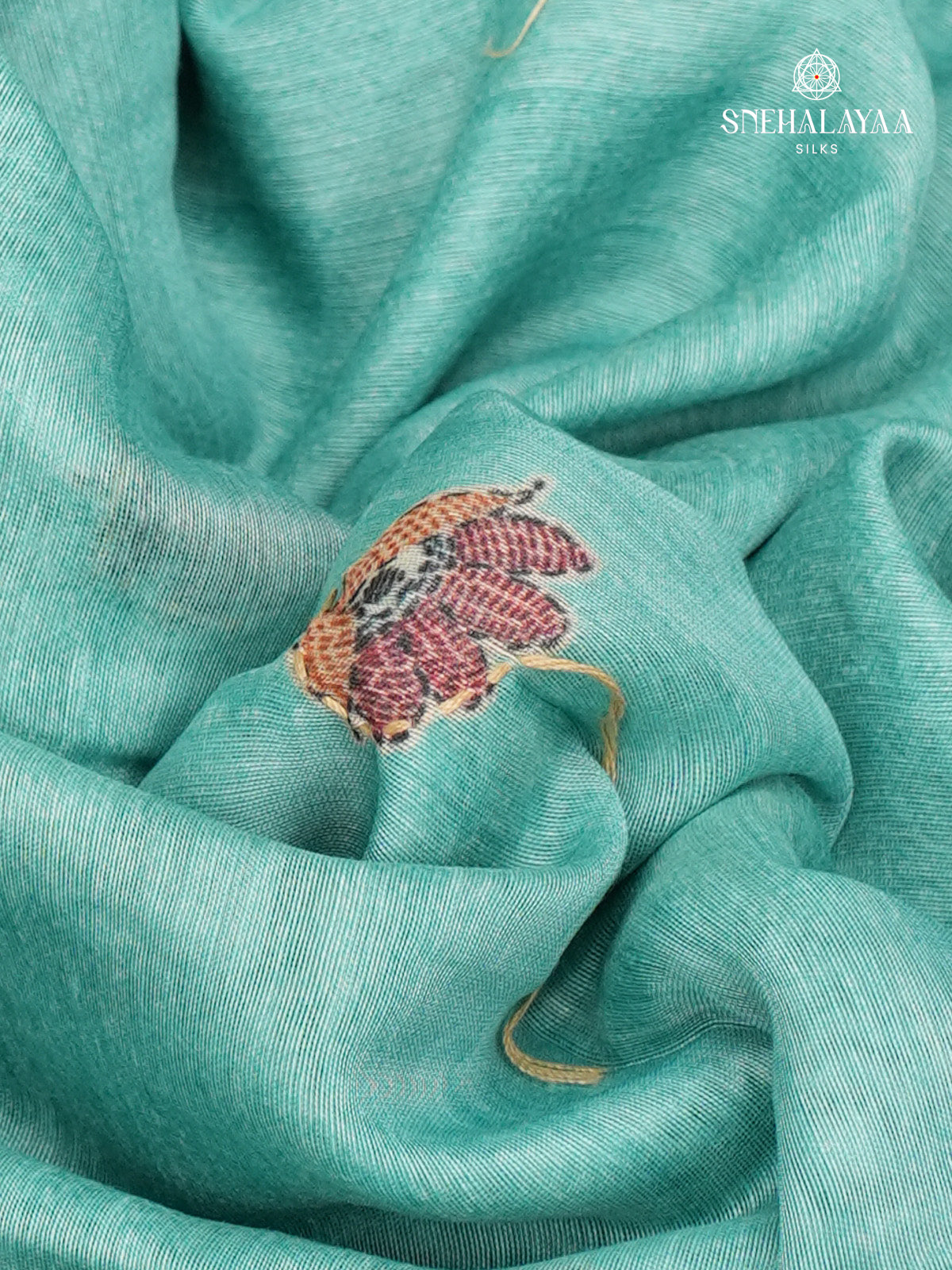 Pastel Blue Linen Embroidery Saree