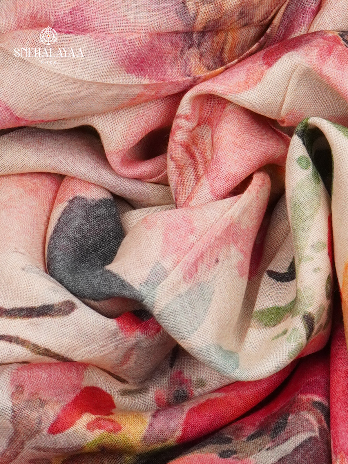 Cream Printed Linen Cotton Saree