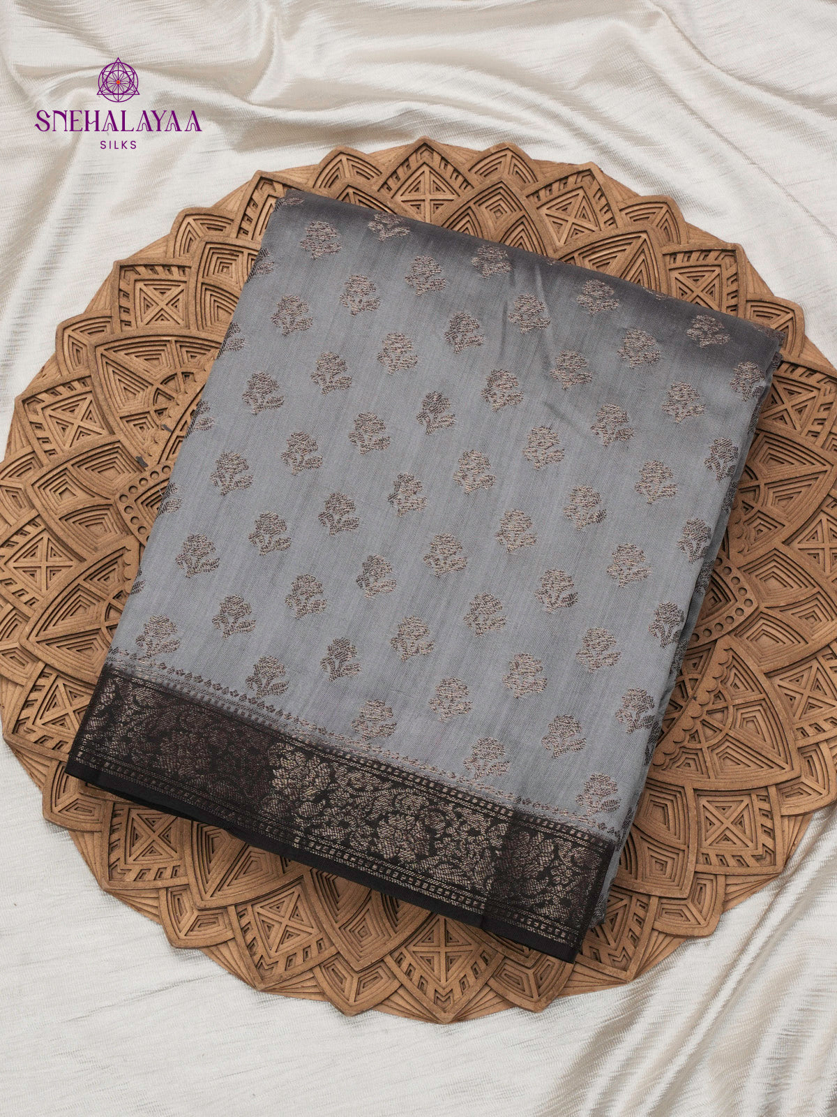 Grey Banaras Chiniya Silk Saree