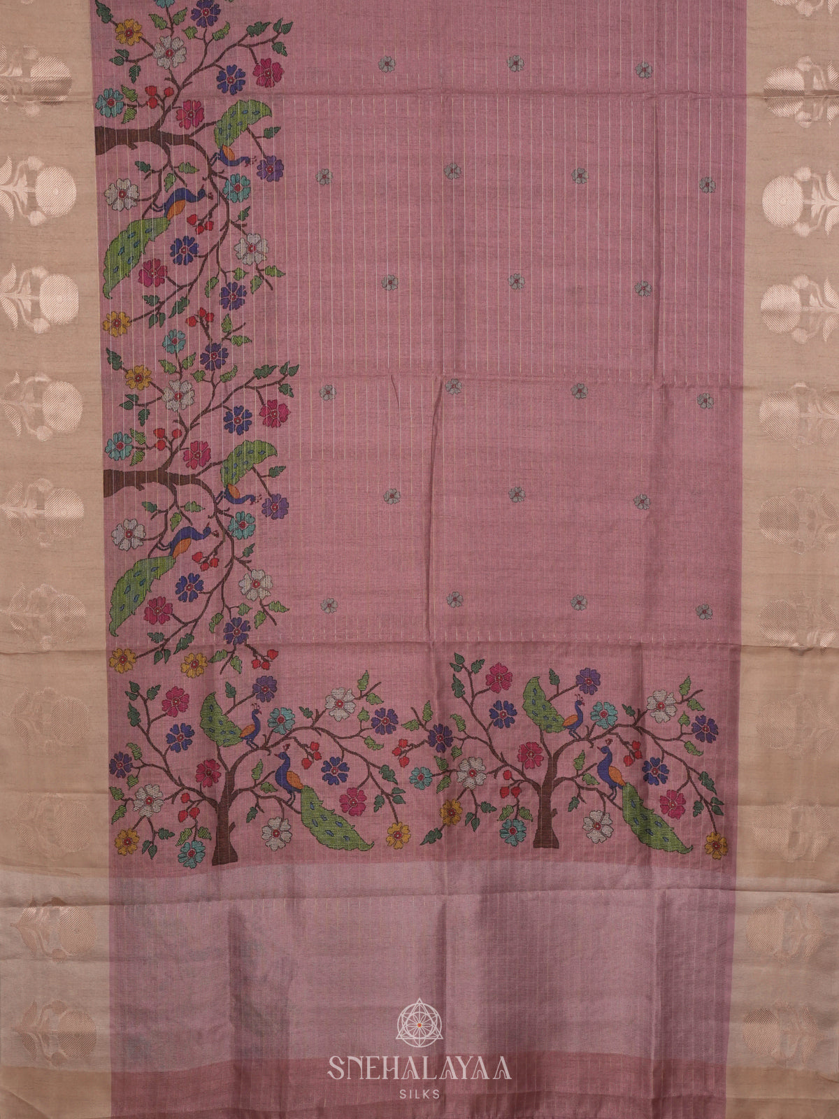 Pale Pink Linen Tussar Saree