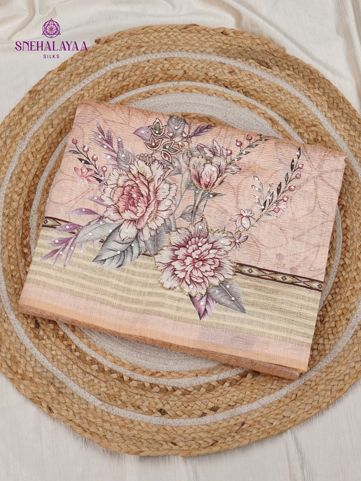 Peach Crush Embroidery Saree