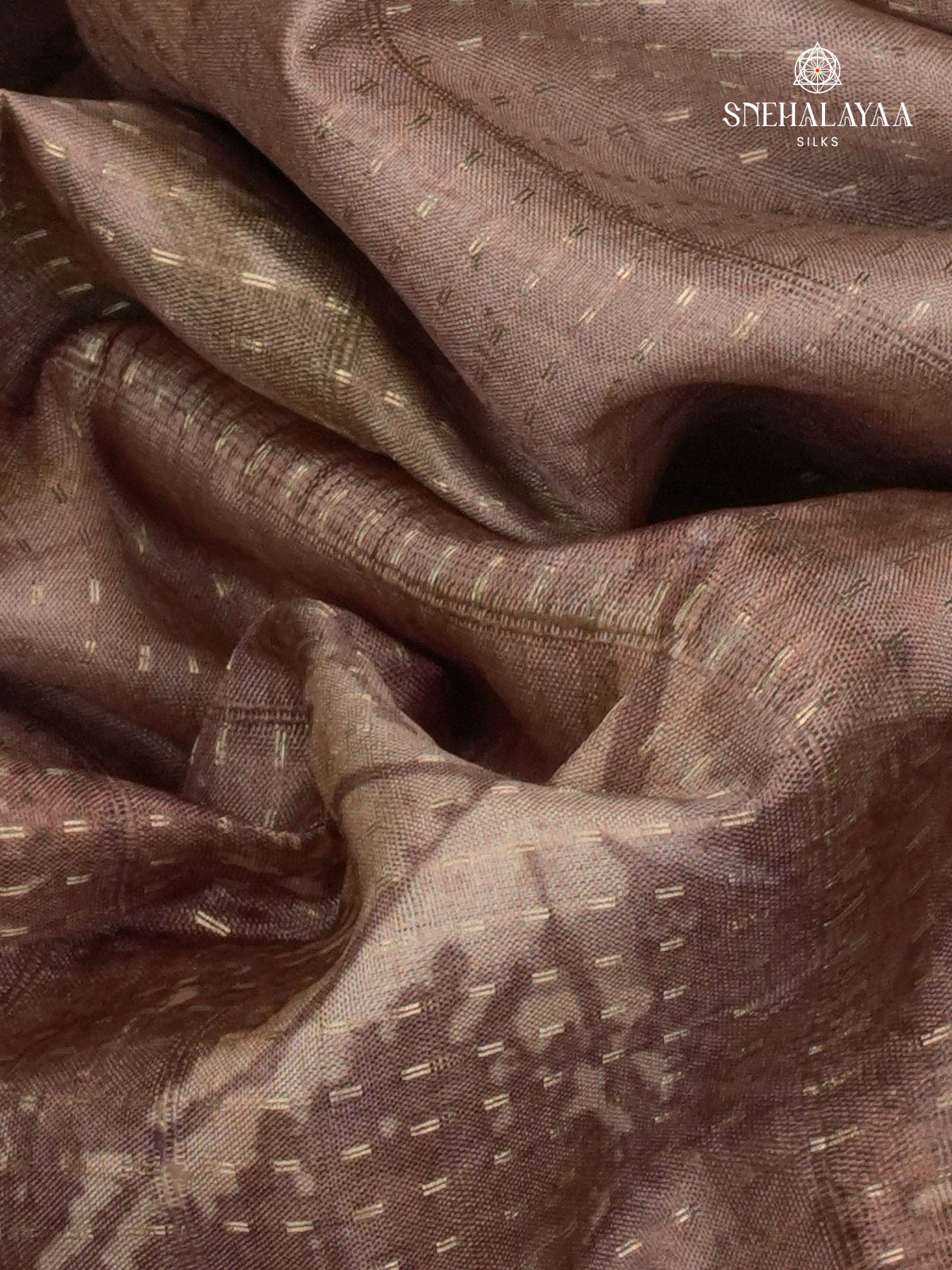 Brown Floral Printed Tussar Saree