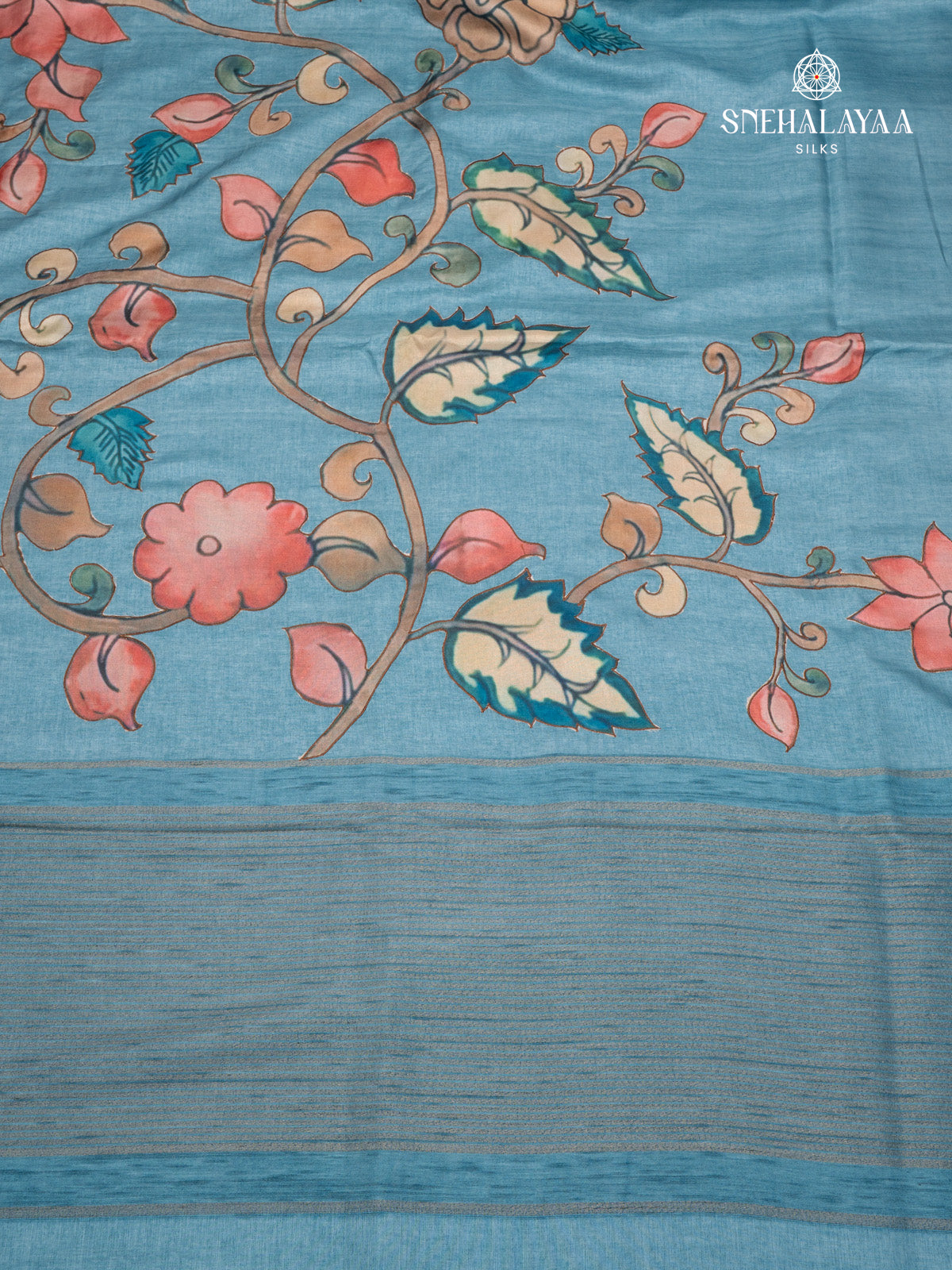 Pale Blue Raw Silk Embroidery Saree