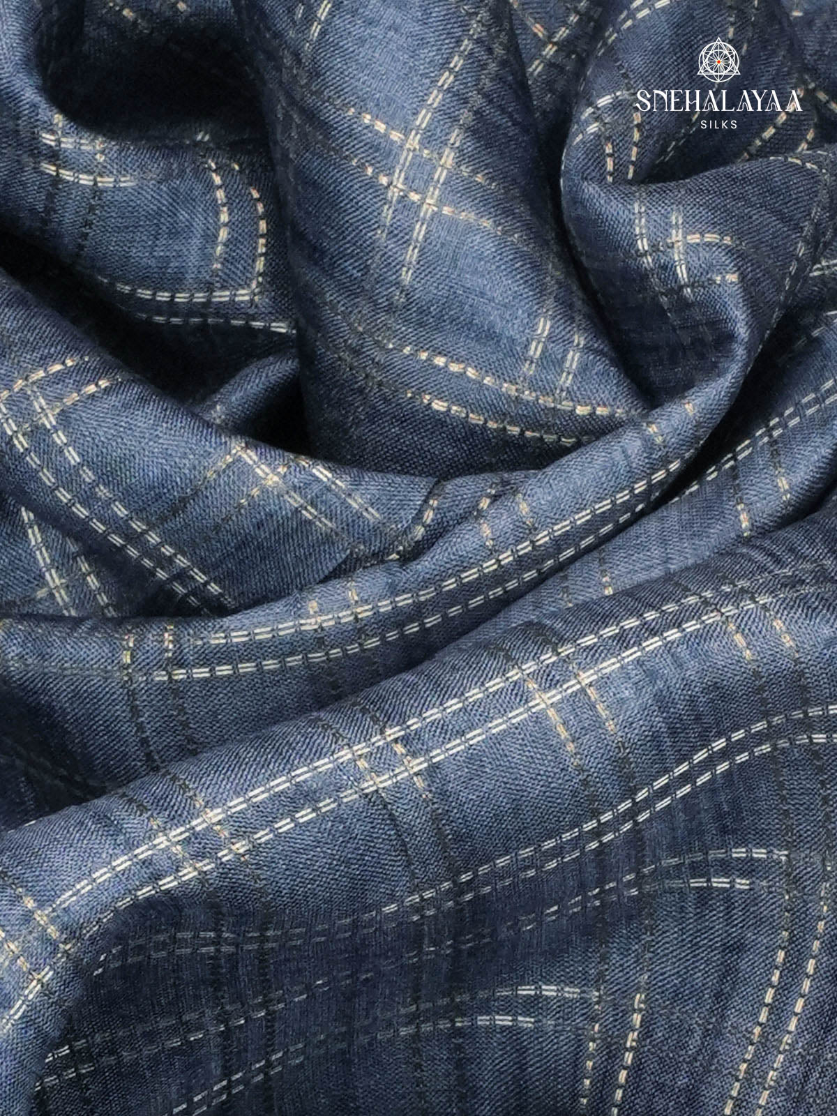 Pale Blue Printed Tussar Saree