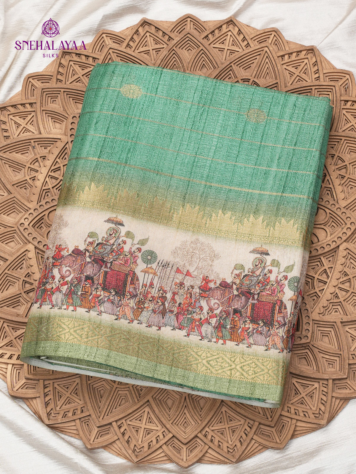 Teal Green Kalamkari Tussar Saree