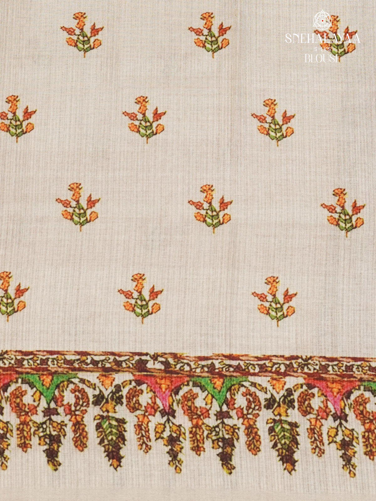 Beige With Maroon Border Tussar Saree