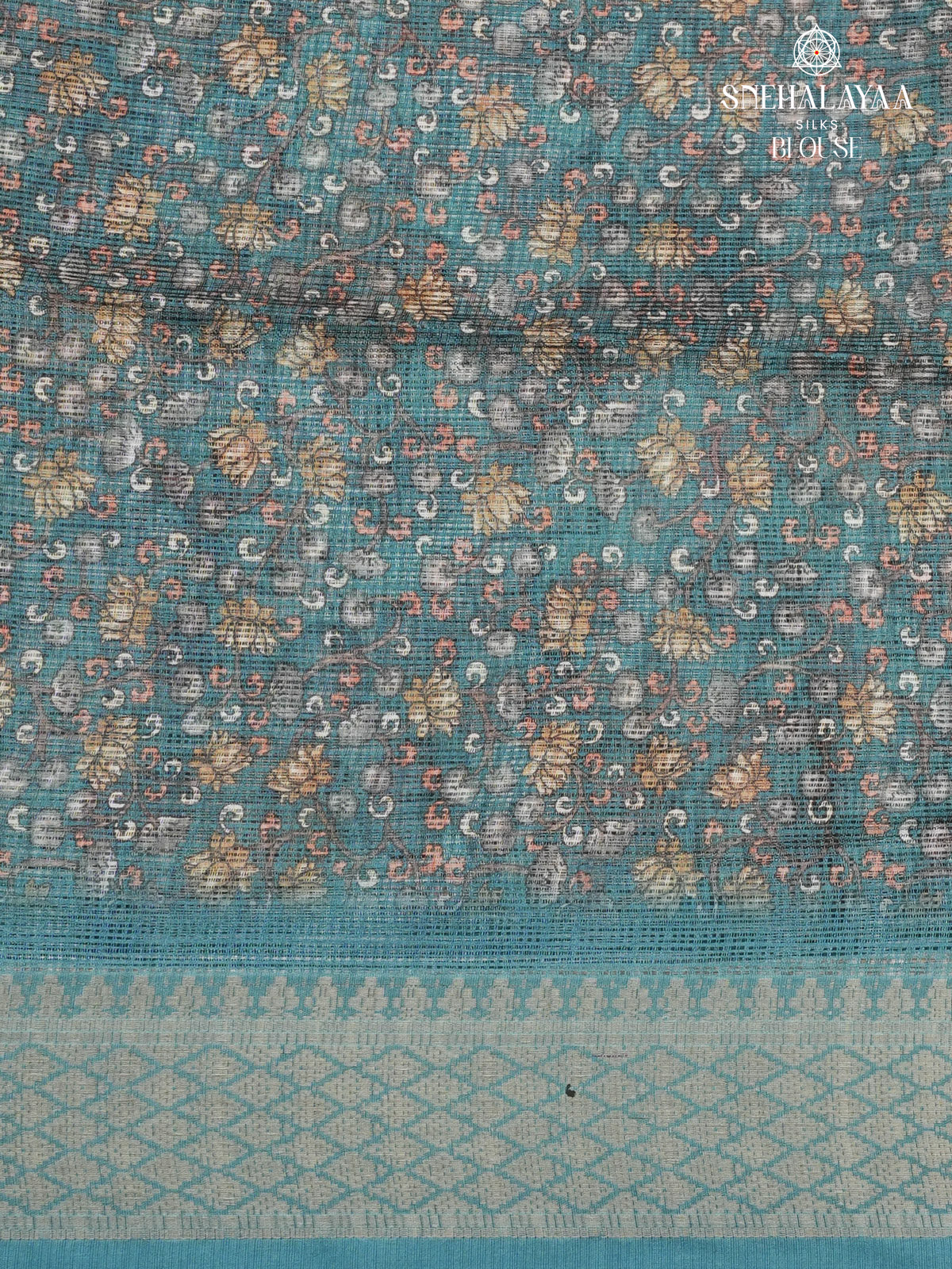 Teal Blue Printed Kota Saree