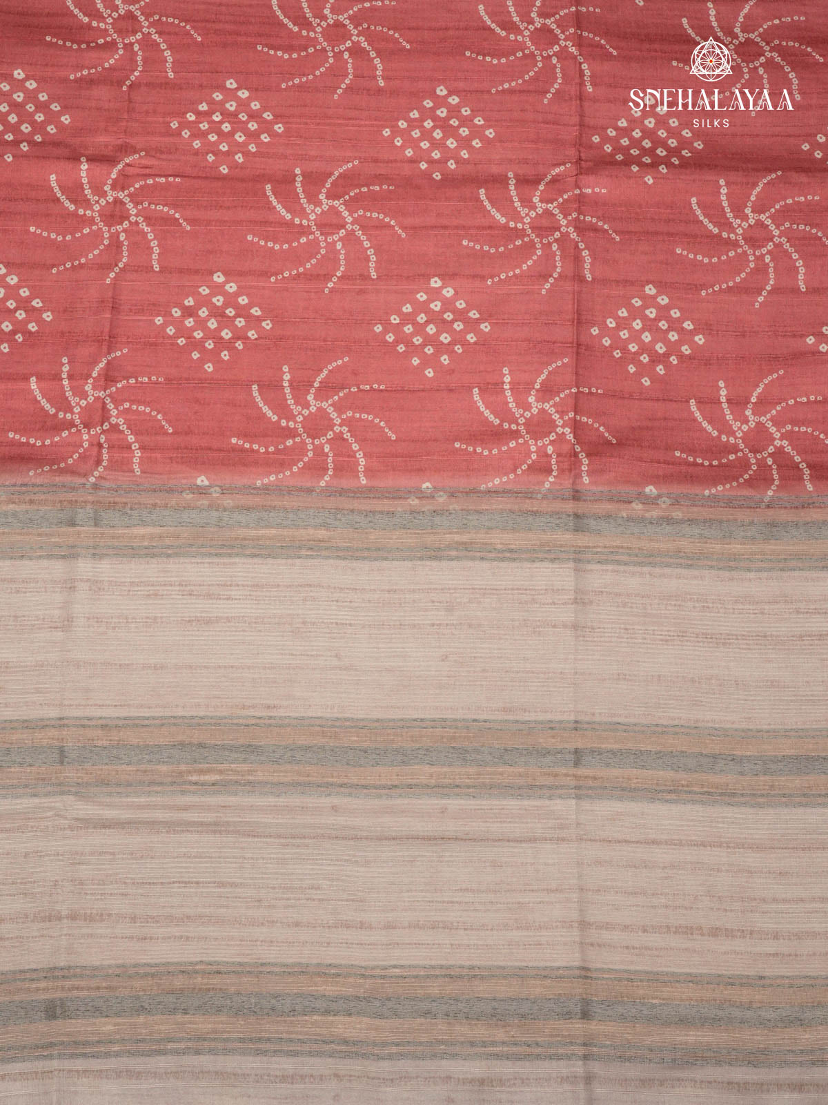 Rust Orange Printed Tussar Saree