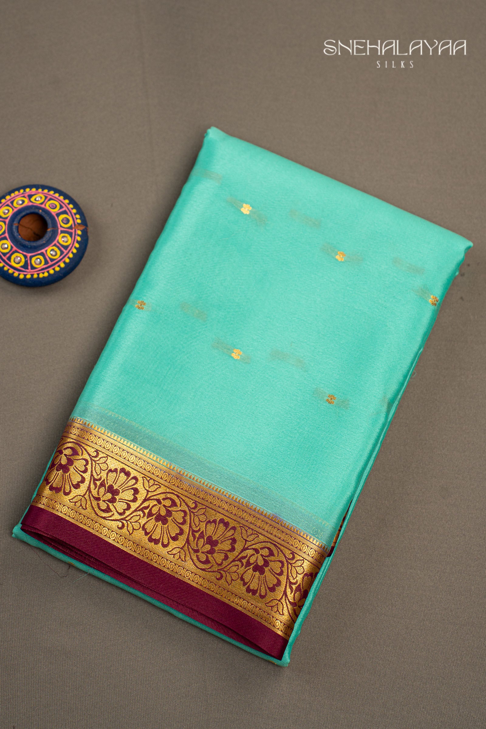 Seafoam Green Mysore Crepe Silk Saree