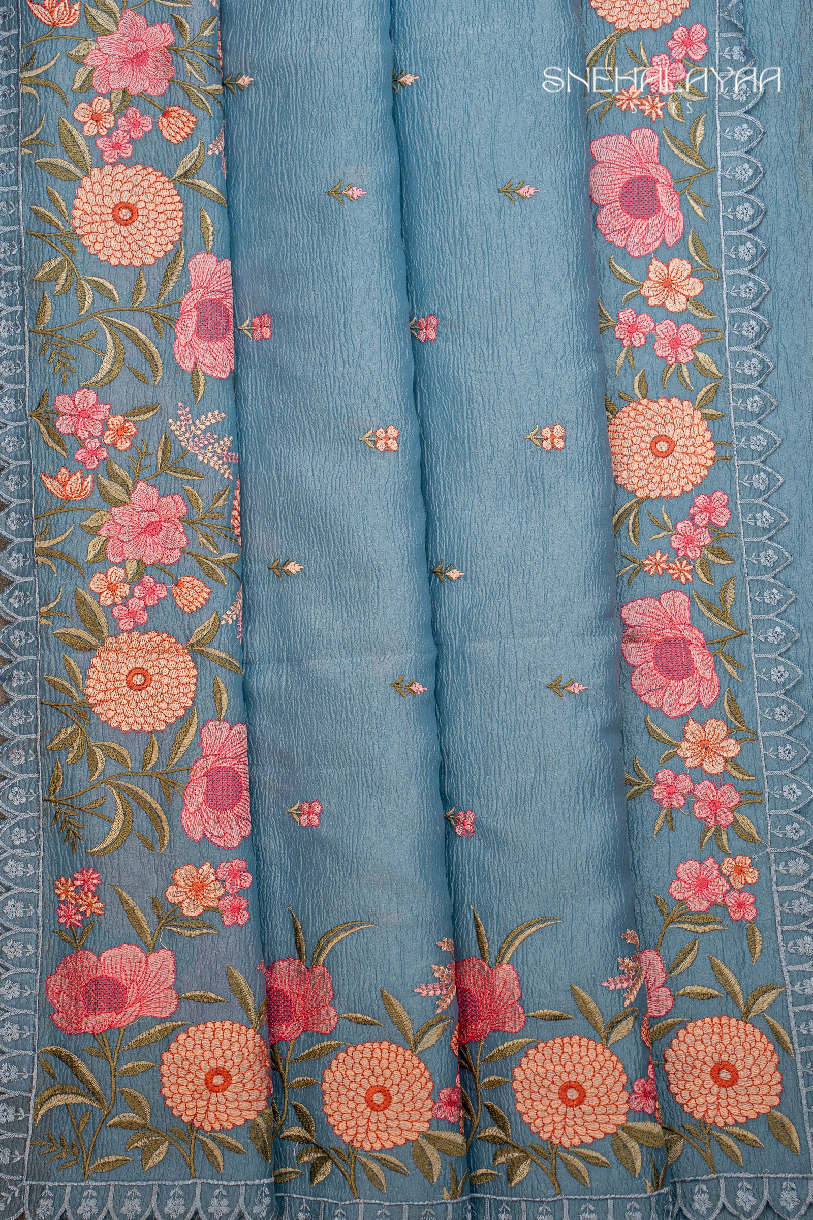 Cerulean Blue Crush Tissue Saree