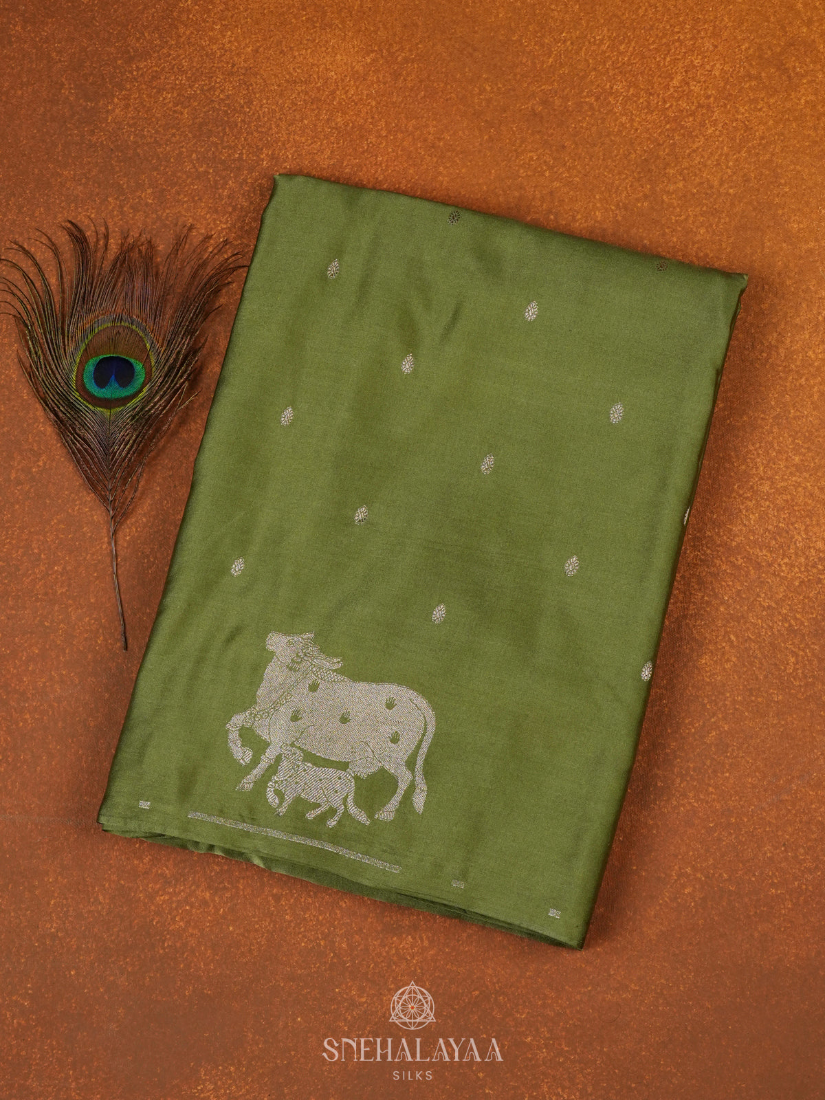 Olive Green Satin Banaras Silk Saree