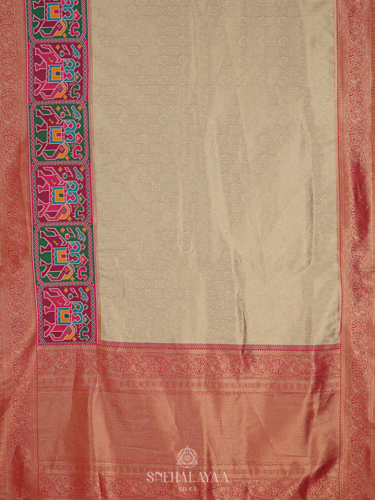Cream Banaras Patola Silk Saree