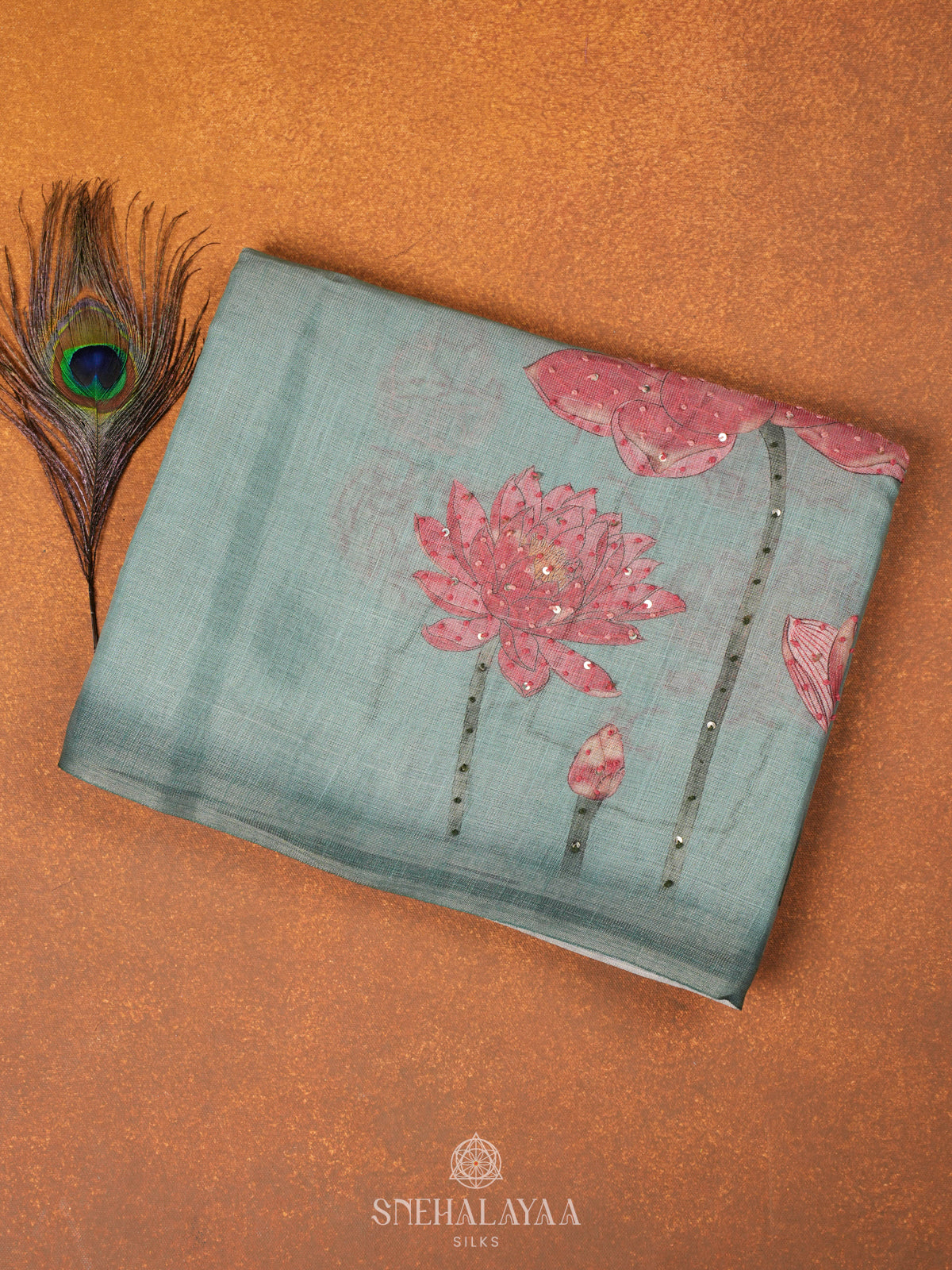 Sage Green Linen Embroidery Saree