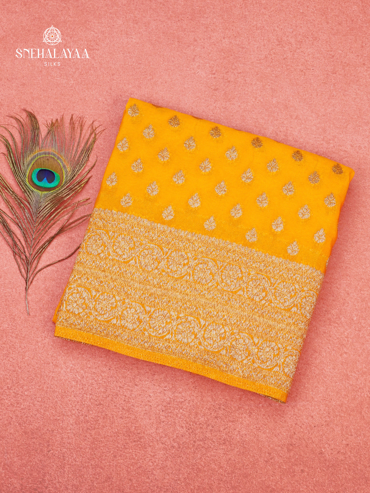 Mango Yellow Banaras Crepe Silk Saree