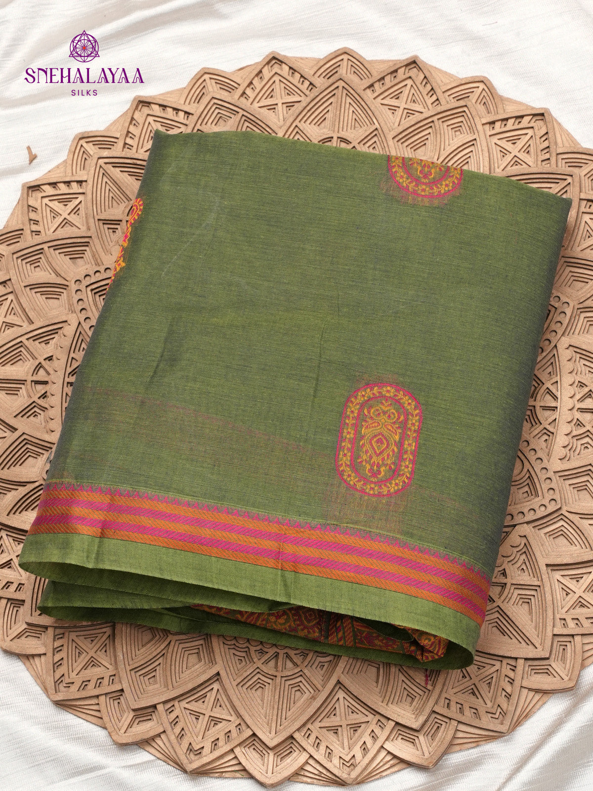 Olive Green Handloom Cotton Saree