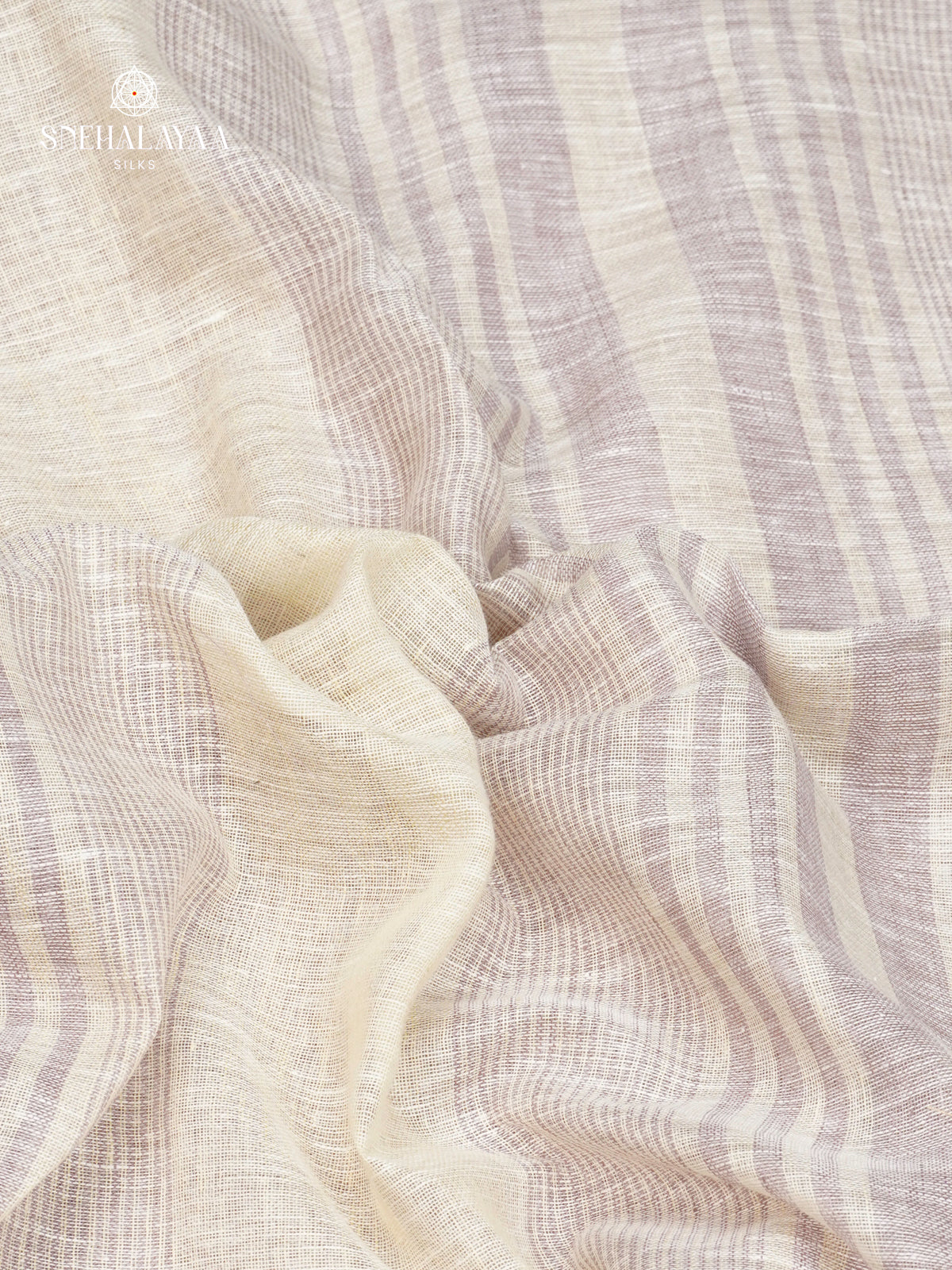 Off-White Linen Saree with Subtle Grey Stripes