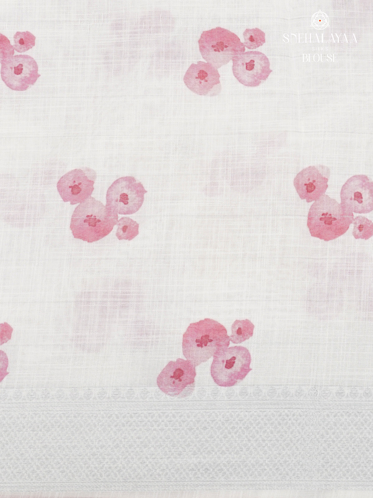 Off White Printed Linen Saree